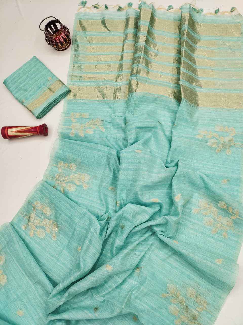 PREMIUM SOFT JUTE LINEN SILK ZARI WEAVING SAREE AT WHOLESALE PRICE