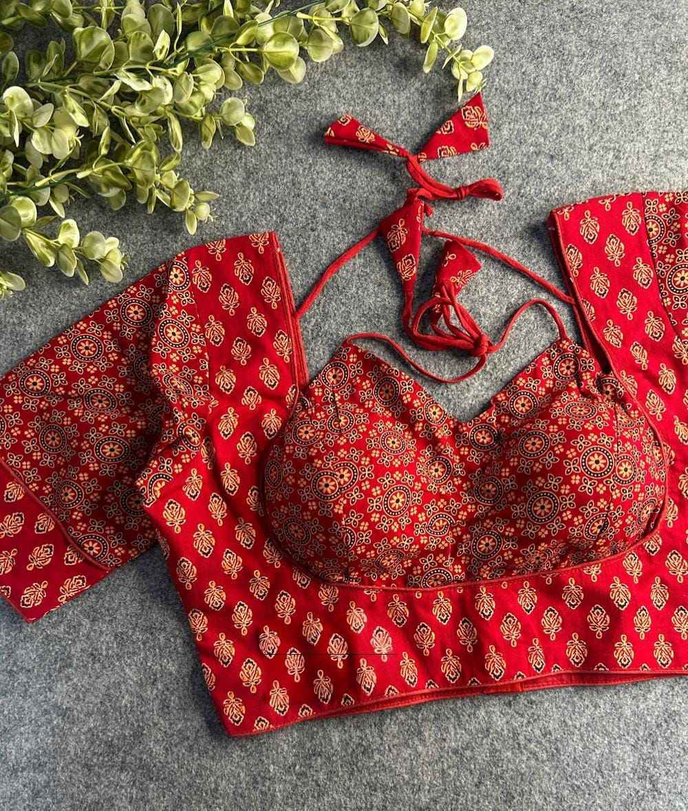 PURE AJRAKH COTTON PRINTED HALTER NECK BLOUSE AT WHOLESALE PRICE