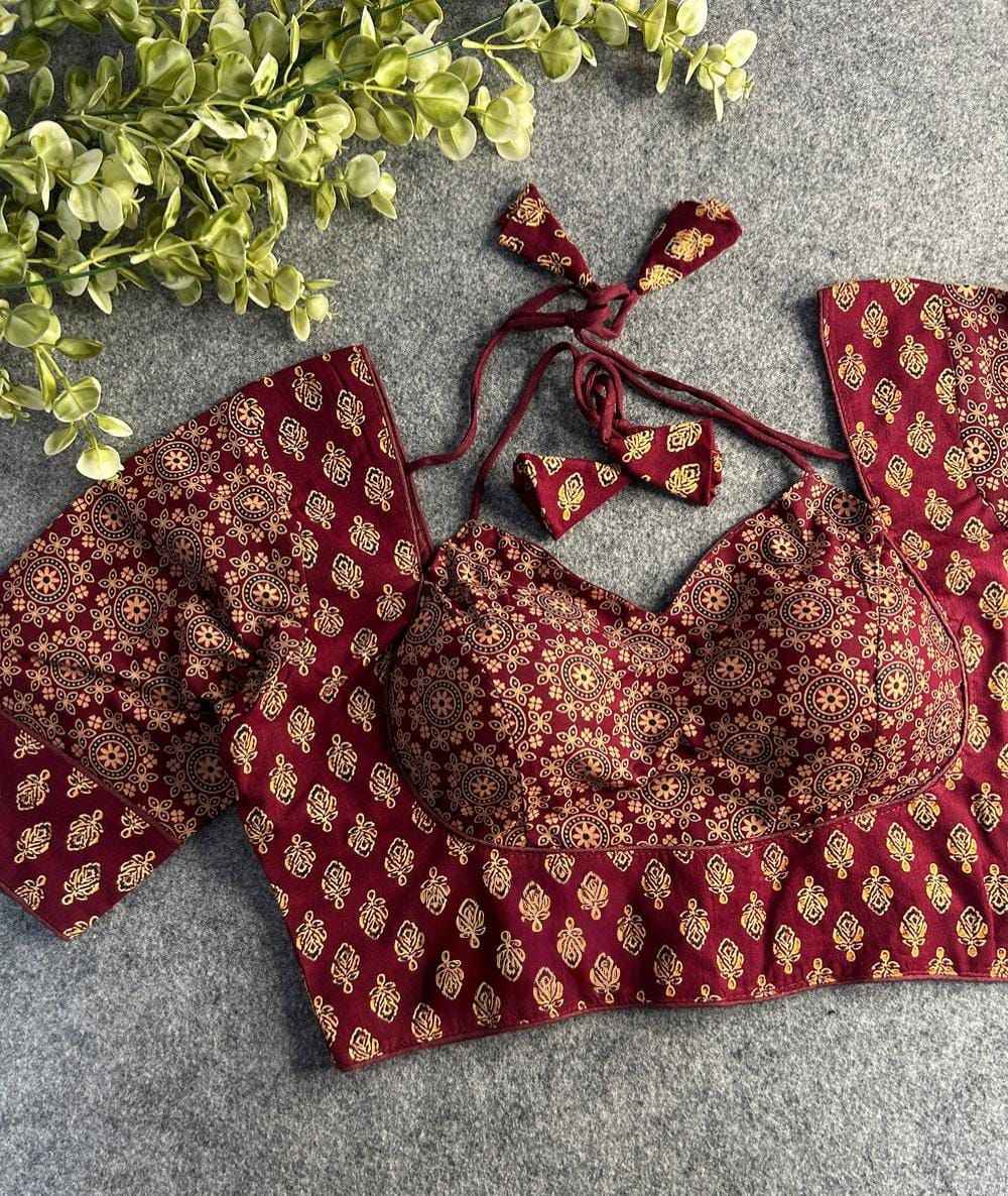 PURE AJRAKH COTTON PRINTED HALTER NECK BLOUSE AT WHOLESALE PRICE