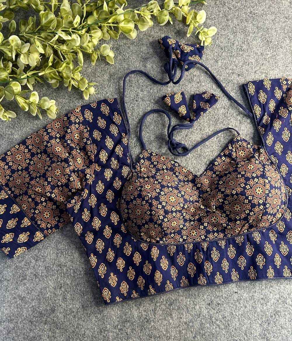 PURE AJRAKH COTTON PRINTED HALTER NECK BLOUSE AT WHOLESALE PRICE