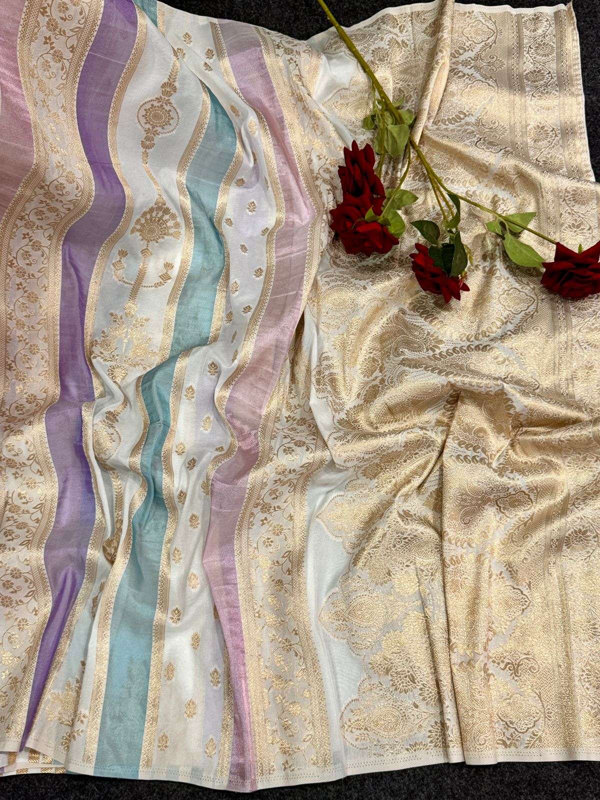 PURE CREPE KHADI MULTI COLOURTISSUE PATTA PAITHANI SILK SAREE AT WHOLESALE PRICE 