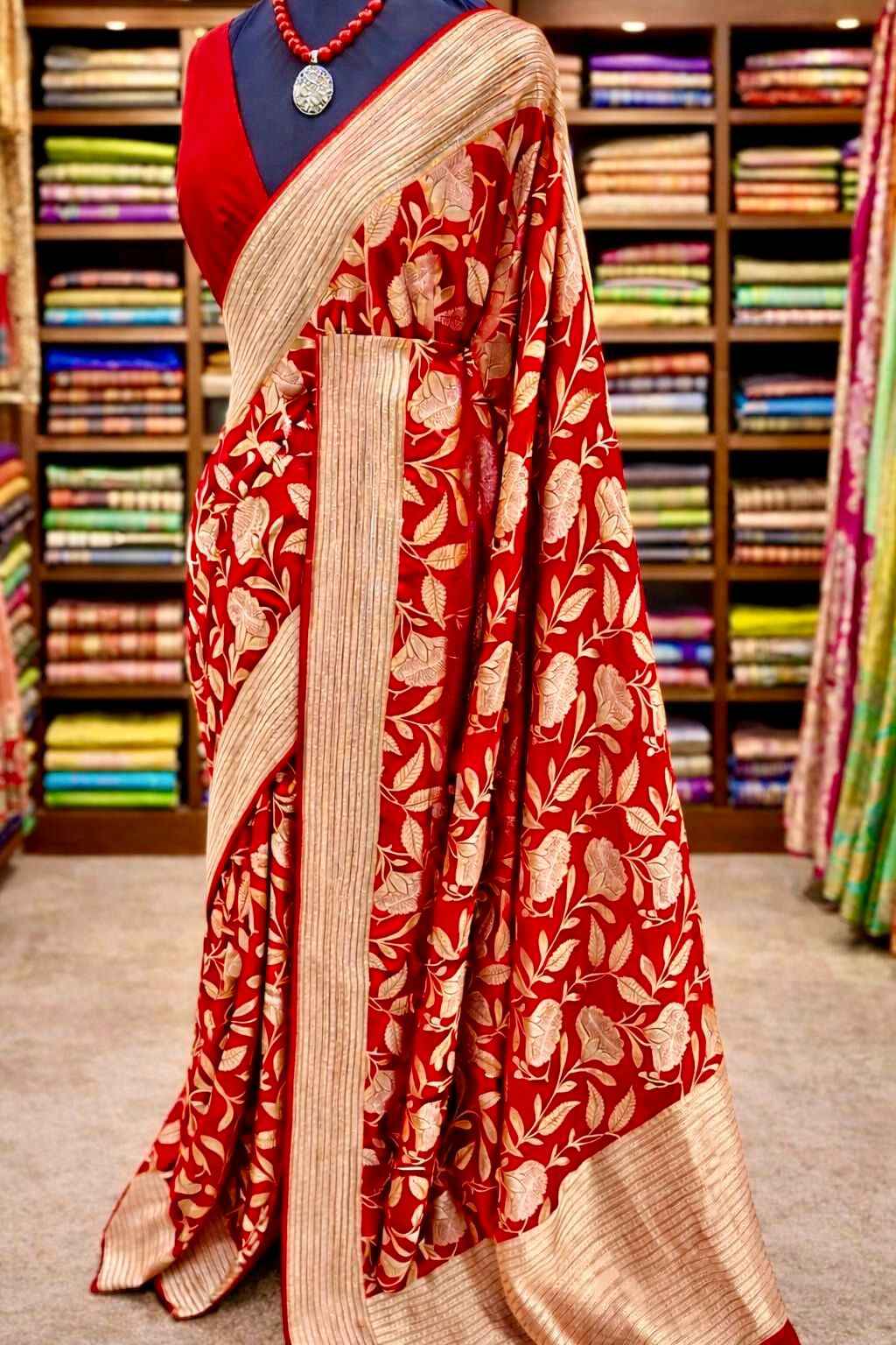 PURE CREPE KHADI SILK FLOWER ZARI WEAVING SAREE AT WHOLESALE PRICE 