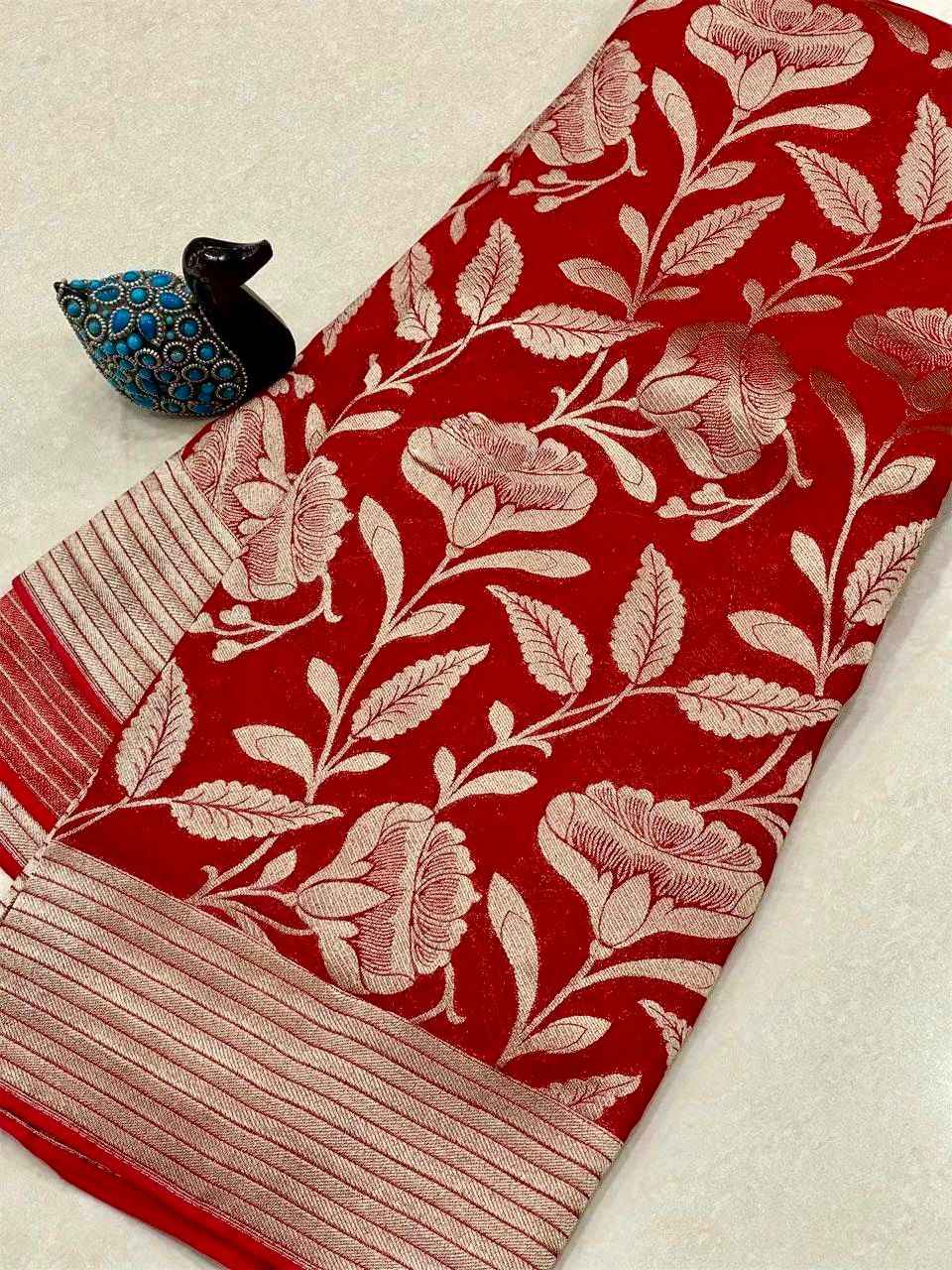 PURE CREPE KHADI SILK FLOWER ZARI WEAVING SAREE AT WHOLESALE PRICE 