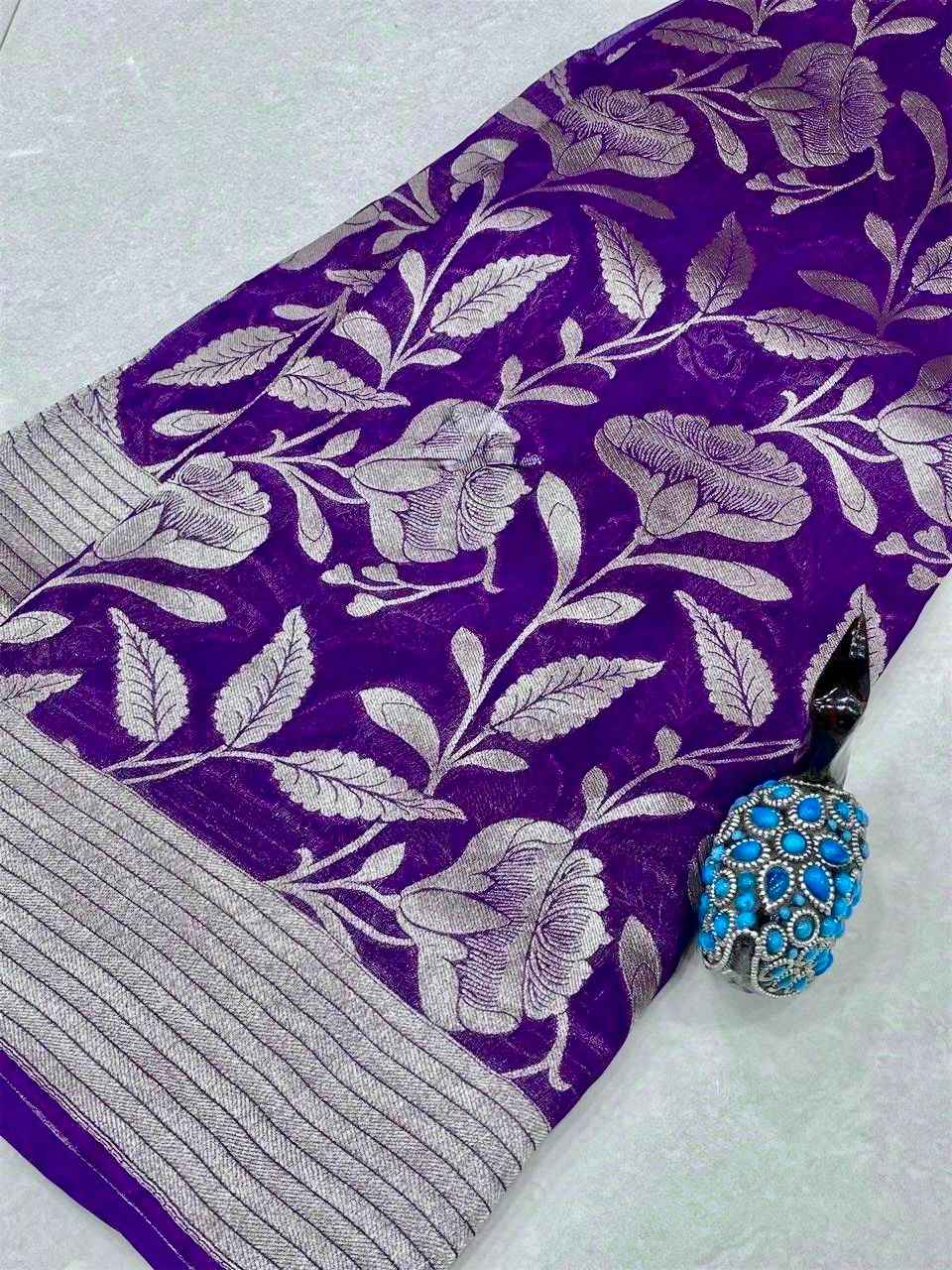 PURE CREPE KHADI SILK FLOWER ZARI WEAVING SAREE AT WHOLESALE PRICE 