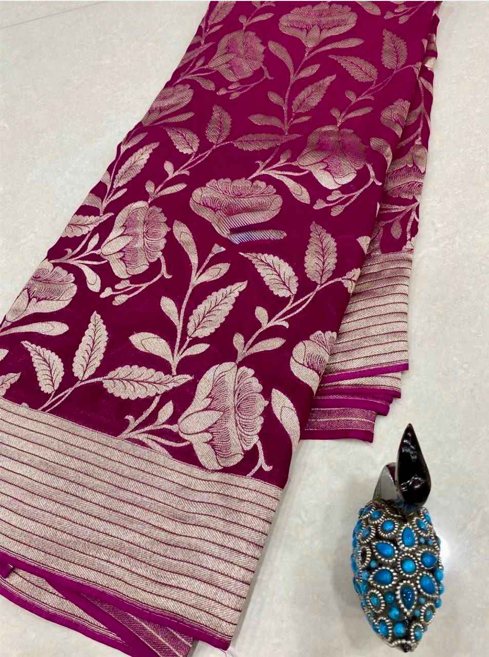 PURE CREPE KHADI SILK FLOWER ZARI WEAVING SAREE AT WHOLESALE PRICE 