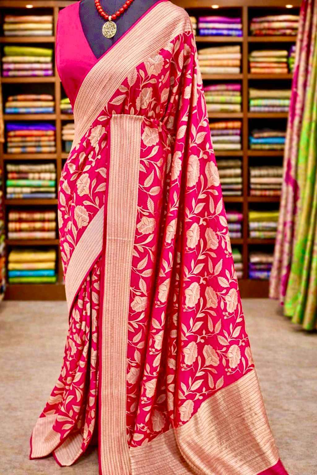 PURE CREPE KHADI SILK FLOWER ZARI WEAVING SAREE AT WHOLESALE PRICE 
