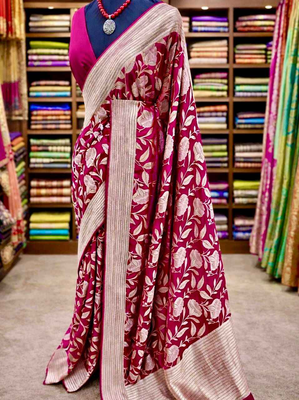 PURE CREPE KHADI SILK FLOWER ZARI WEAVING SAREE AT WHOLESALE PRICE 