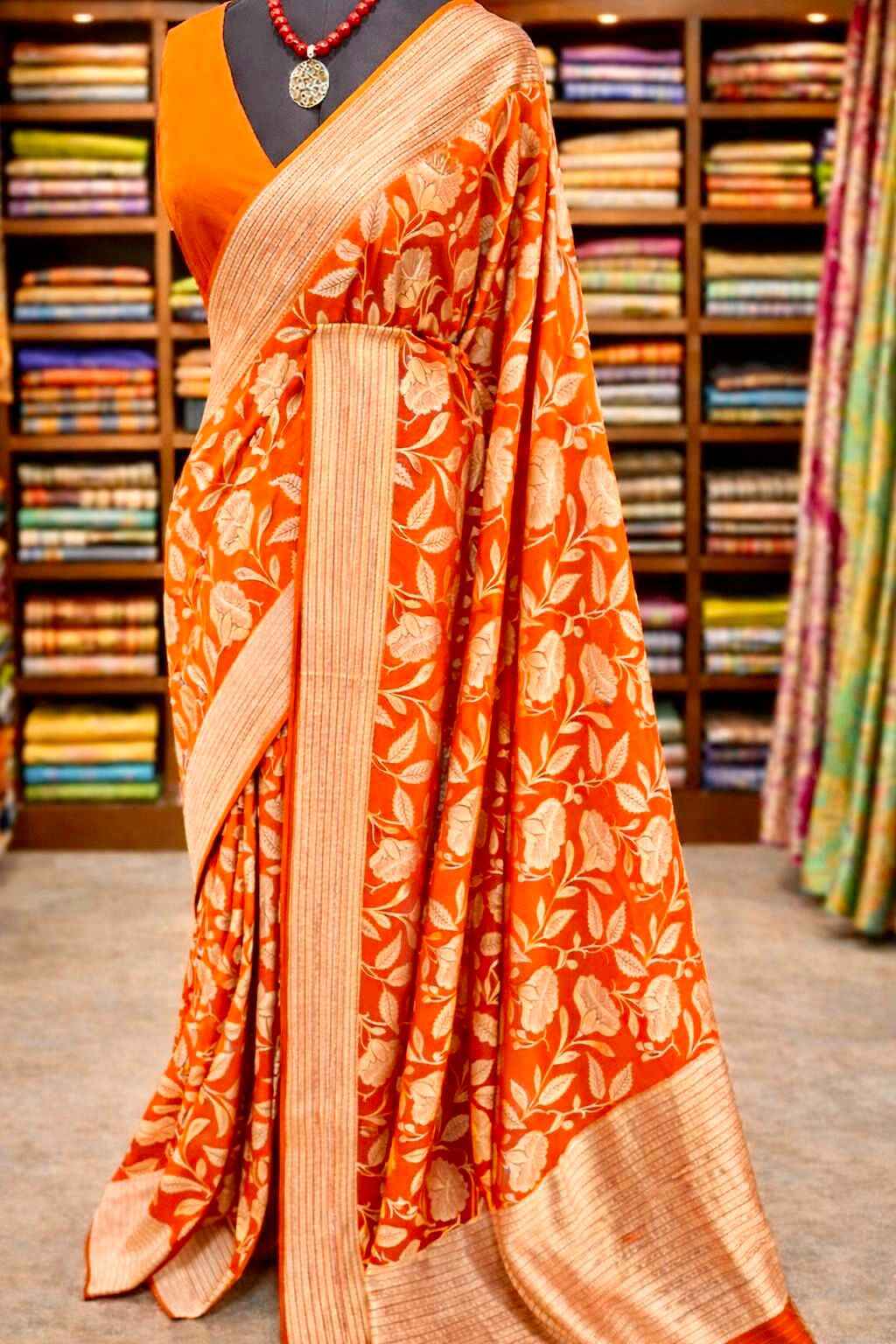 PURE CREPE KHADI SILK FLOWER ZARI WEAVING SAREE AT WHOLESALE PRICE 