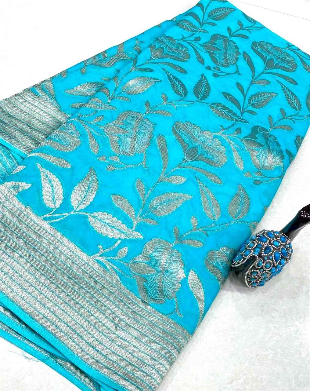 PURE CREPE KHADI SILK FLOWER ZARI WEAVING SAREE AT WHOLESALE PRICE 