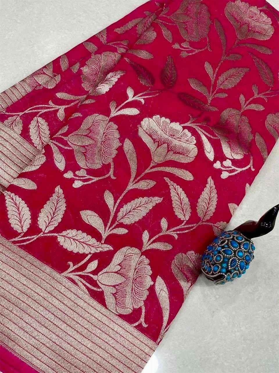 PURE CREPE KHADI SILK FLOWER ZARI WEAVING SAREE AT WHOLESALE PRICE 