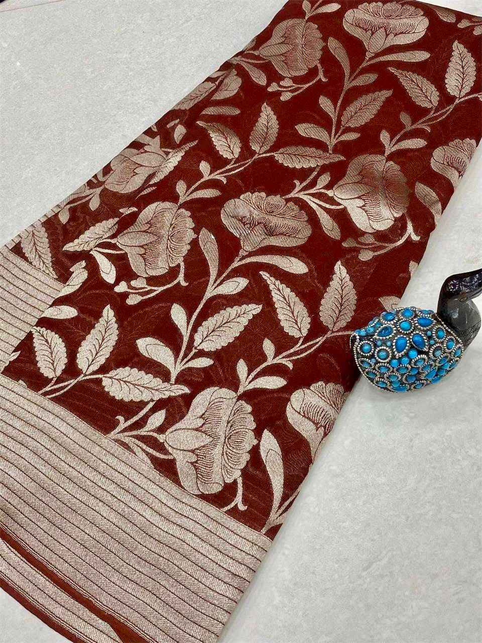 PURE CREPE KHADI SILK FLOWER ZARI WEAVING SAREE AT WHOLESALE PRICE 