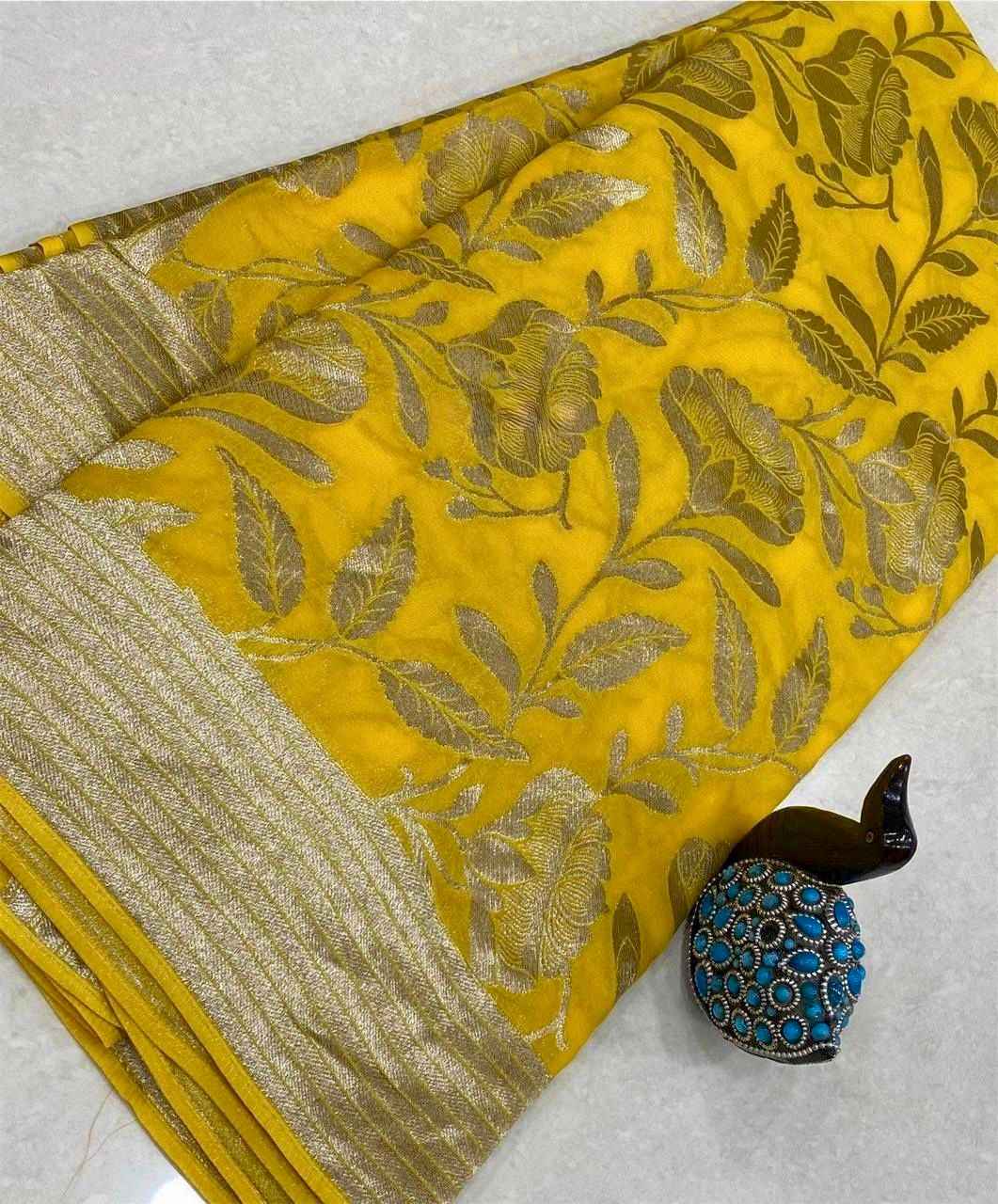 PURE CREPE KHADI SILK FLOWER ZARI WEAVING SAREE AT WHOLESALE PRICE 