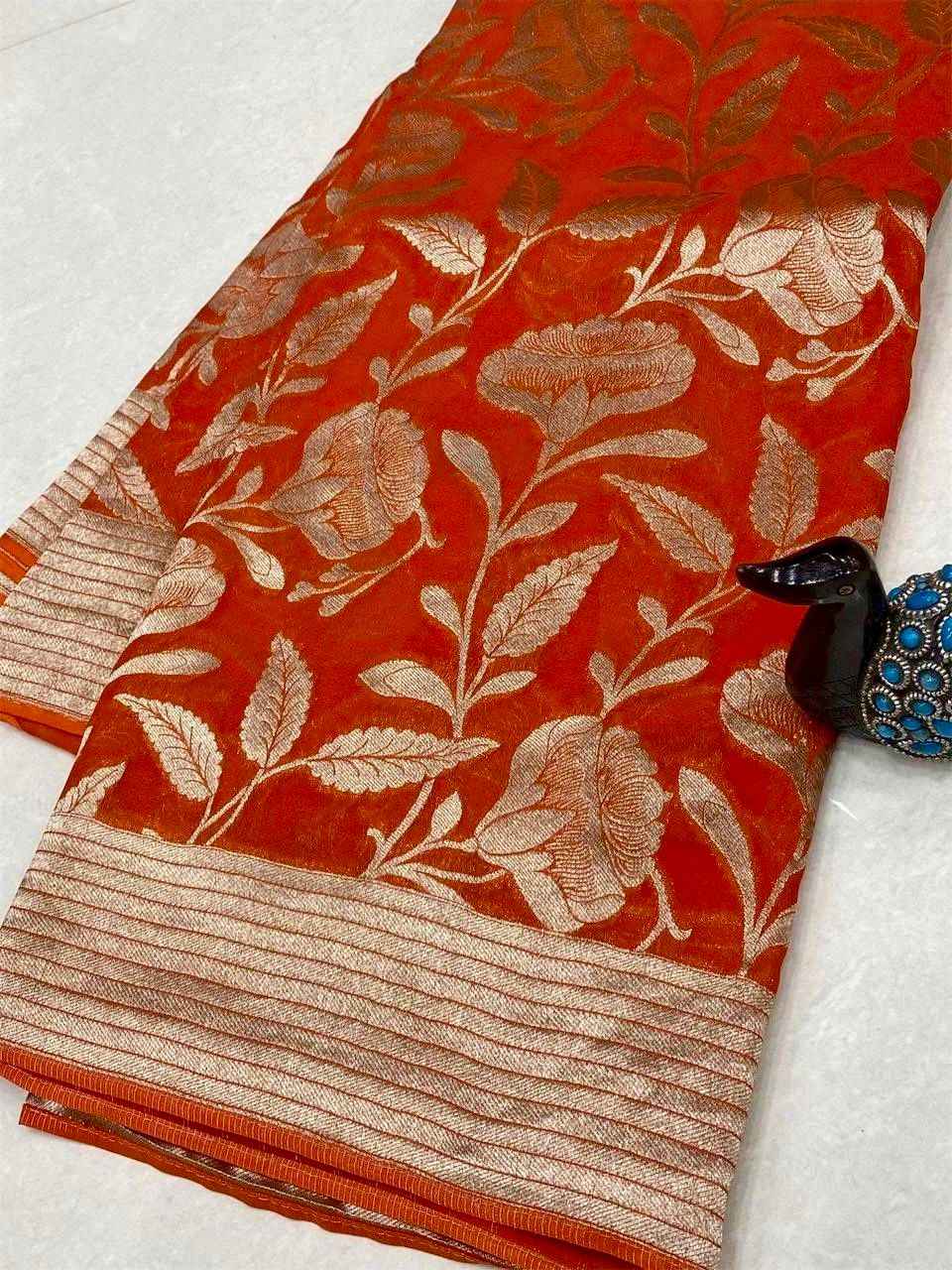 PURE CREPE KHADI SILK FLOWER ZARI WEAVING SAREE AT WHOLESALE PRICE 