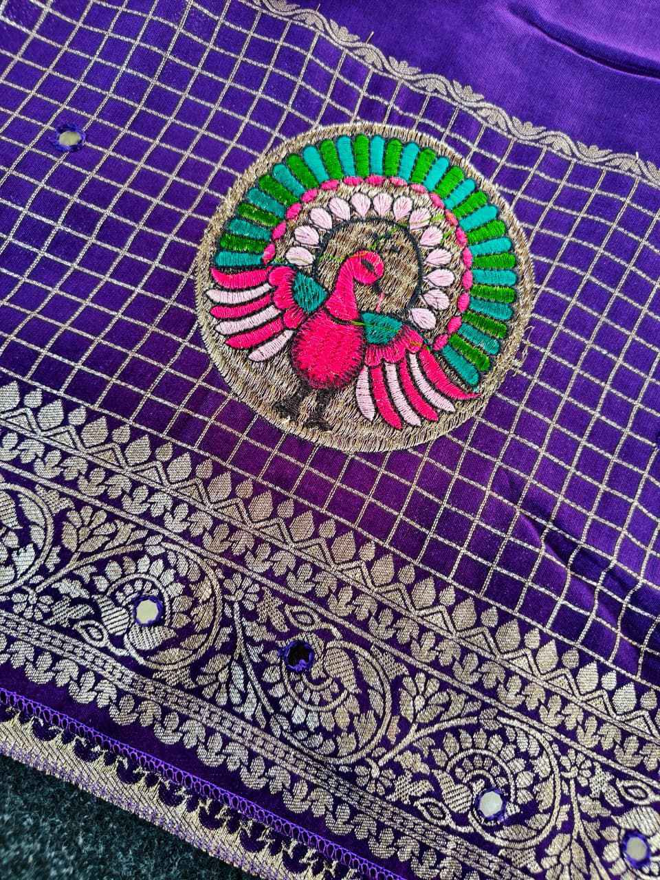 PURE DOLA CHINNON EMBROIDIED WITH AARI MIRROR WORK SAREE AT WHOLESALE PRICE