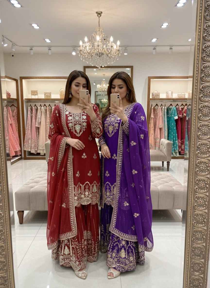 PURE FOX GEORGETTE HEAVY EMBROIDERY 5MM SEQUENCE WORK READYMADE SUIT AT WHOLESALE PRICE