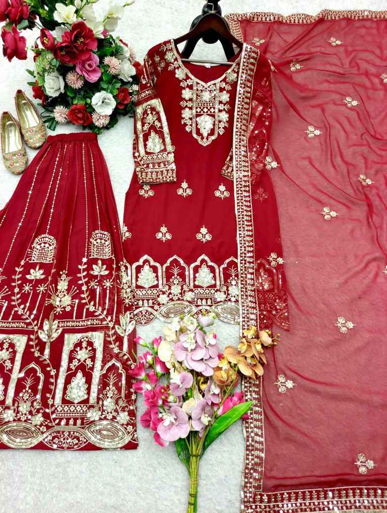 PURE FOX GEORGETTE HEAVY EMBROIDERY 5MM SEQUENCE WORK READYMADE SUIT AT WHOLESALE PRICE