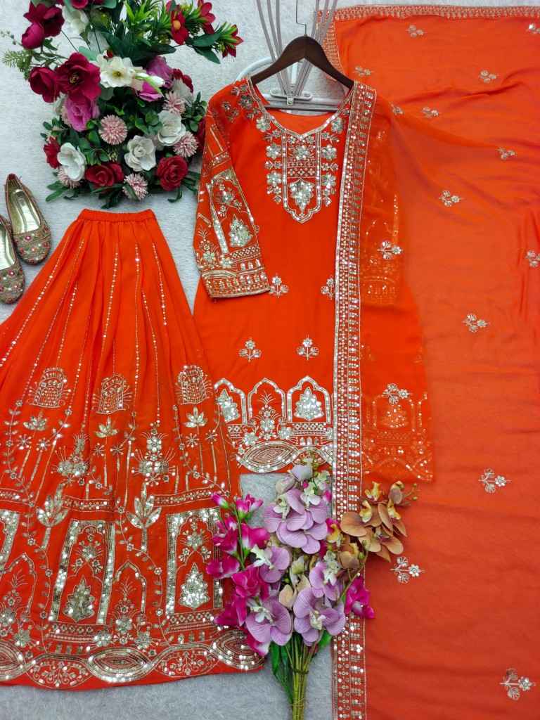 PURE FOX GEORGETTE HEAVY EMBROIDERY 5MM SEQUENCE WORK READYMADE SUIT AT WHOLESALE PRICE