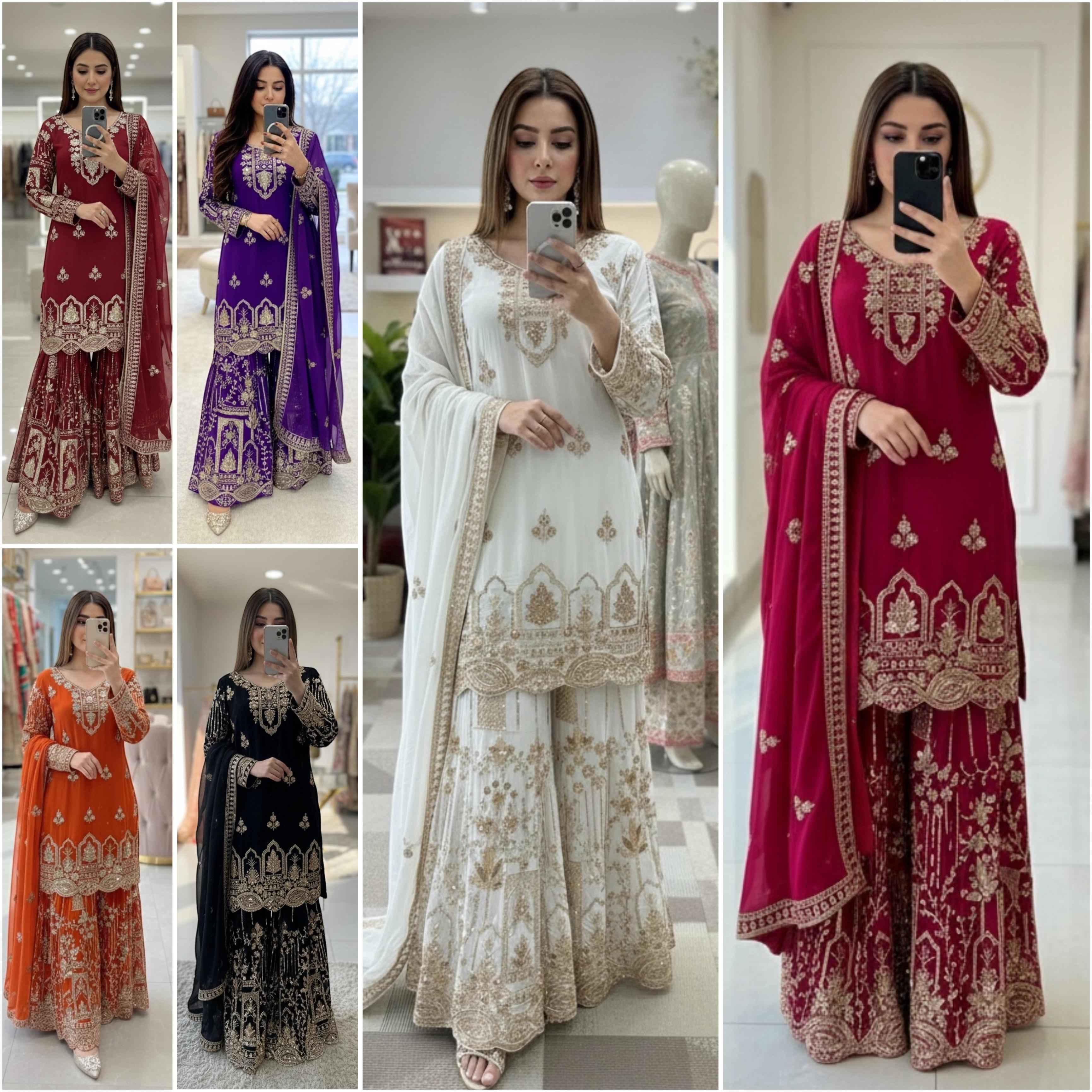 PURE FOX GEORGETTE HEAVY EMBROIDERY 5MM SEQUENCE WORK READYMADE SUIT AT WHOLESALE PRICE