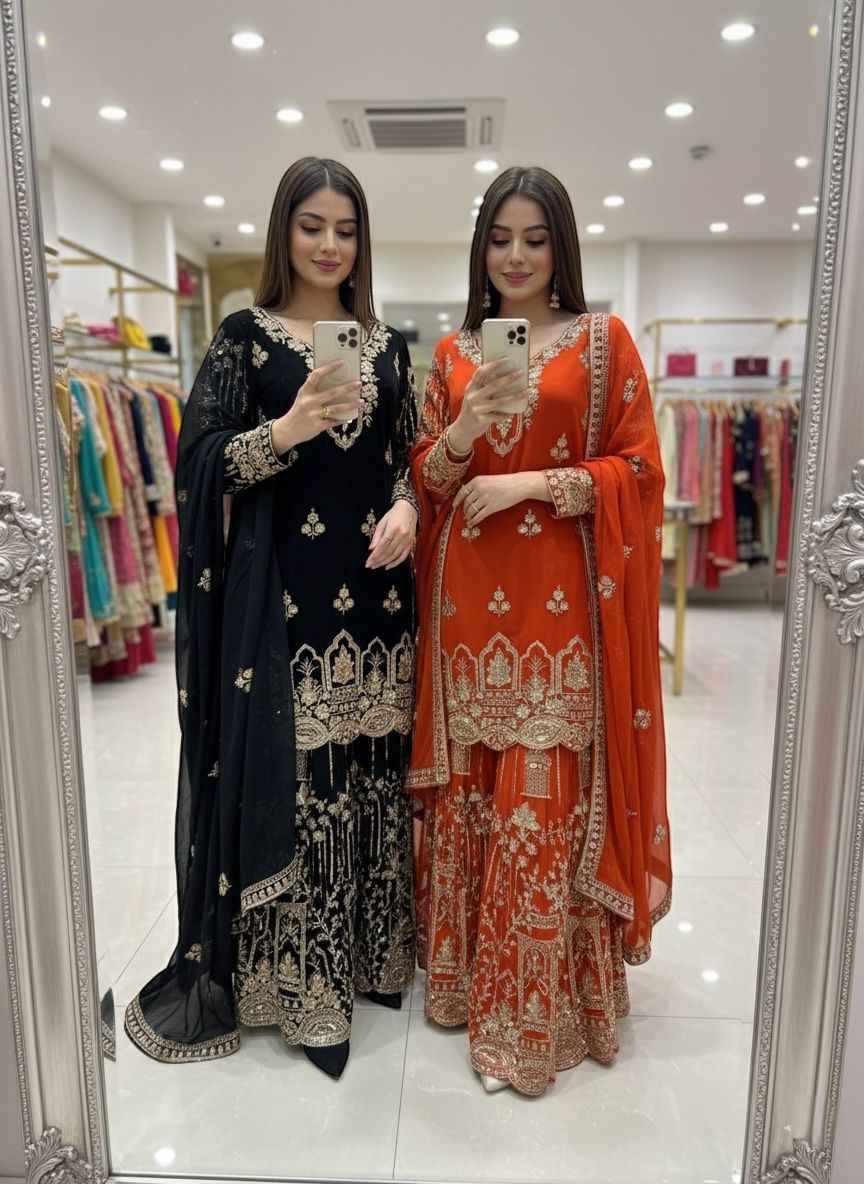 PURE FOX GEORGETTE HEAVY EMBROIDERY 5MM SEQUENCE WORK READYMADE SUIT AT WHOLESALE PRICE