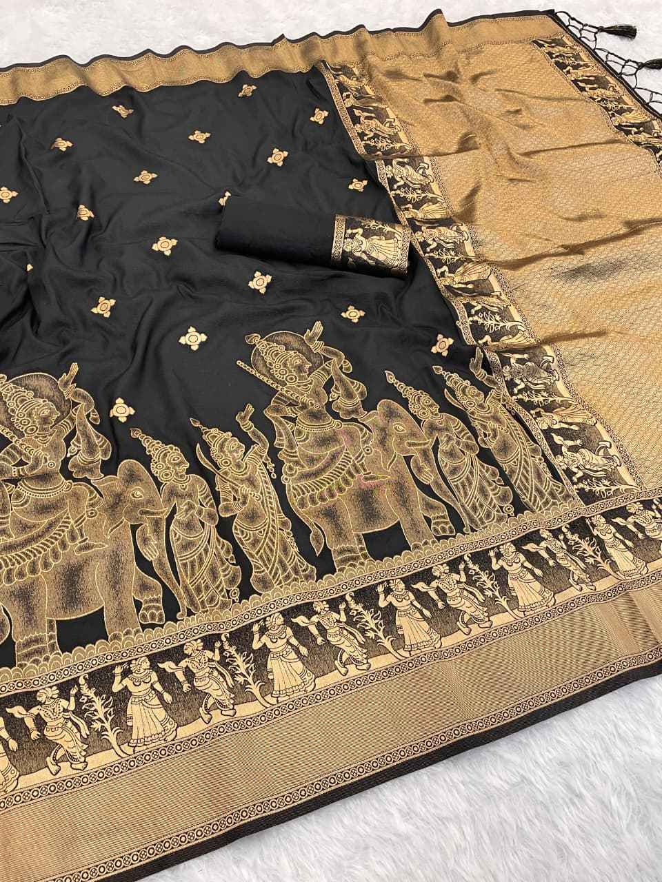 PURE KHADDI CREAP GEORGETTE JAQURAD WEAVING KALAMKARI SAREE AT WHOLESALE PRICE