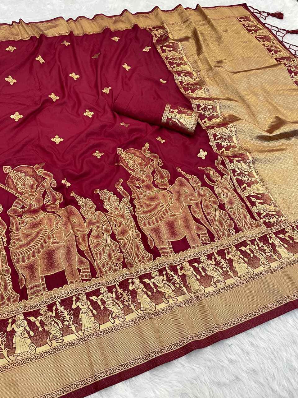 PURE KHADDI CREAP GEORGETTE JAQURAD WEAVING KALAMKARI SAREE AT WHOLESALE PRICE