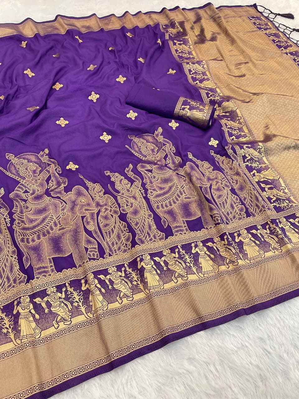 PURE KHADDI CREAP GEORGETTE JAQURAD WEAVING KALAMKARI SAREE AT WHOLESALE PRICE