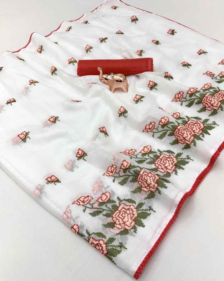 PURE KOTA WITH FLORAL EMBROIDERY WORK LACE BORDER SAREE 1 AT WHOLESALE PRICE