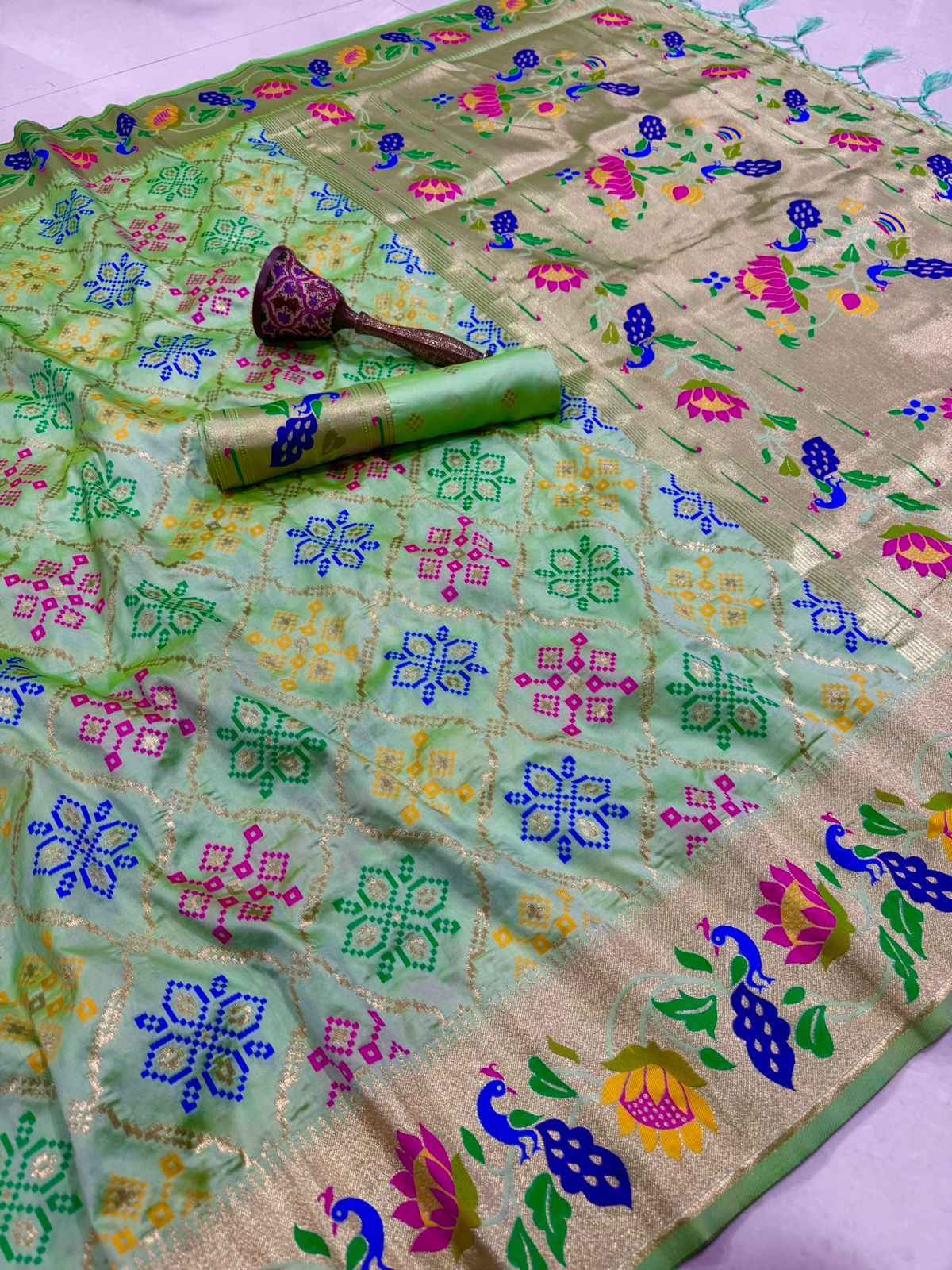 PURE SOFT KANCHIVRAM PATOLA PAITHANI SILK ZARI WEAVING SAREE AT WHOLESALE PRICE