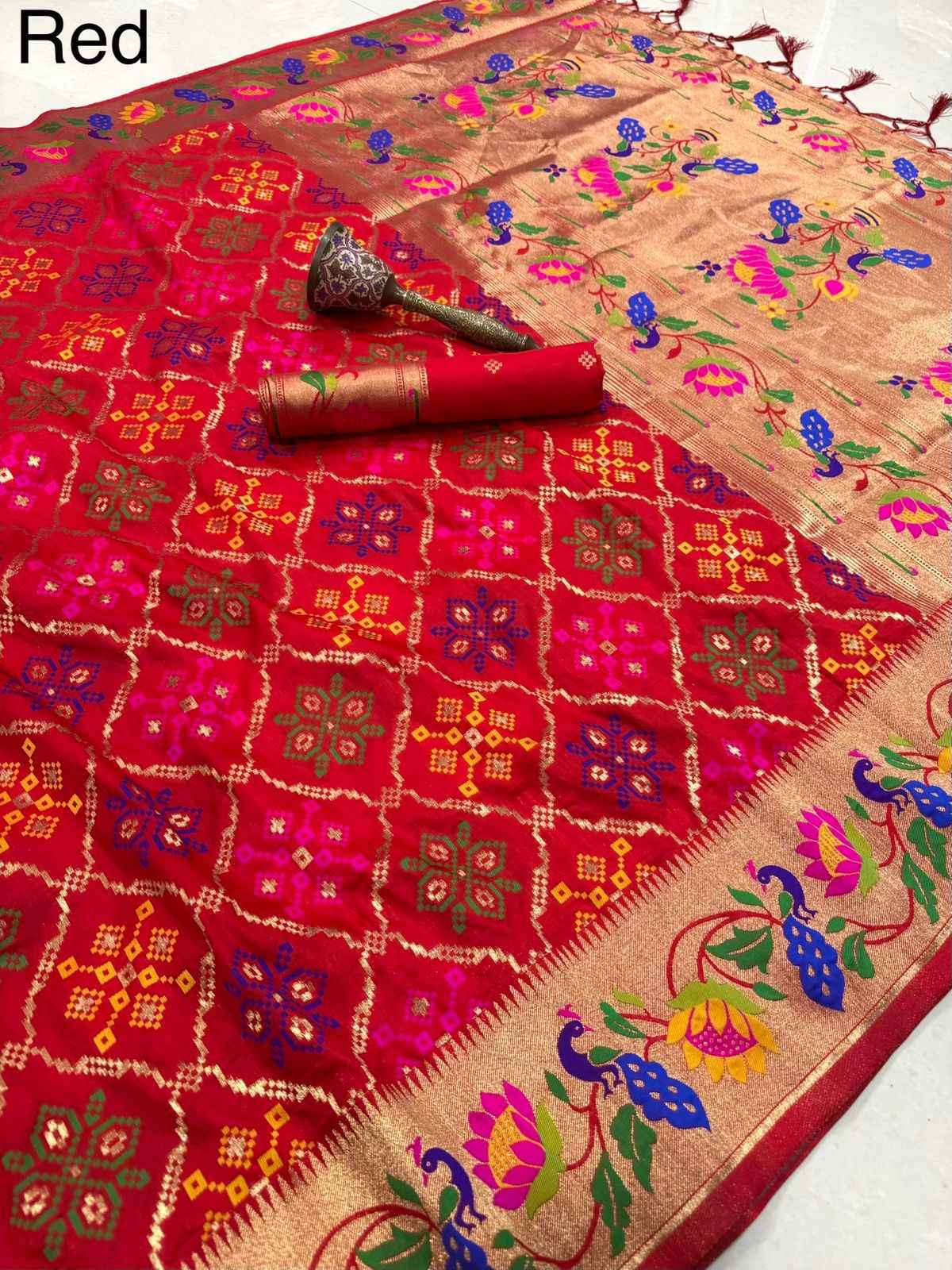 PURE SOFT KANCHIVRAM PATOLA PAITHANI SILK ZARI WEAVING SAREE AT WHOLESALE PRICE