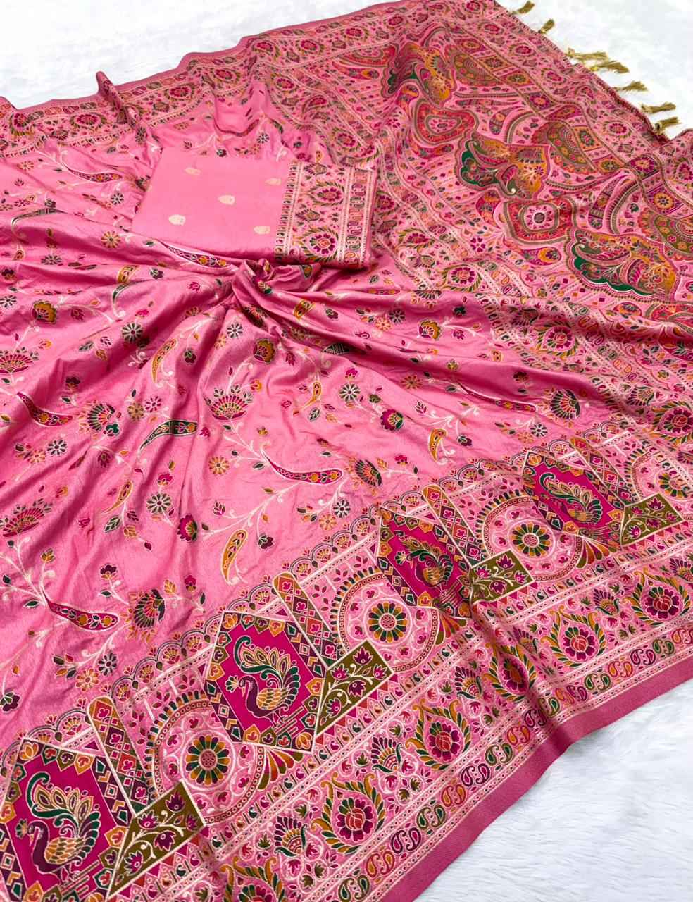 PURE SOFT RAJWADI PASHMINA SILK KASHMIRI THREAD ZARI WEAVING SAREE 3 AT WHOLESALE PRICE