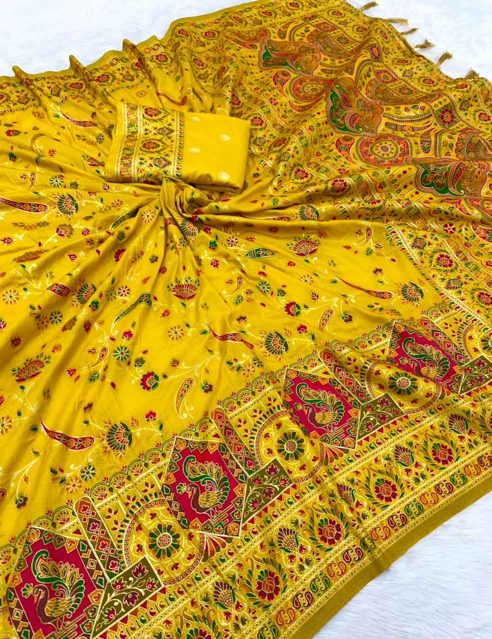 PURE SOFT RAJWADI PASHMINA SILK KASHMIRI THREAD ZARI WEAVING SAREE 3 AT WHOLESALE PRICE