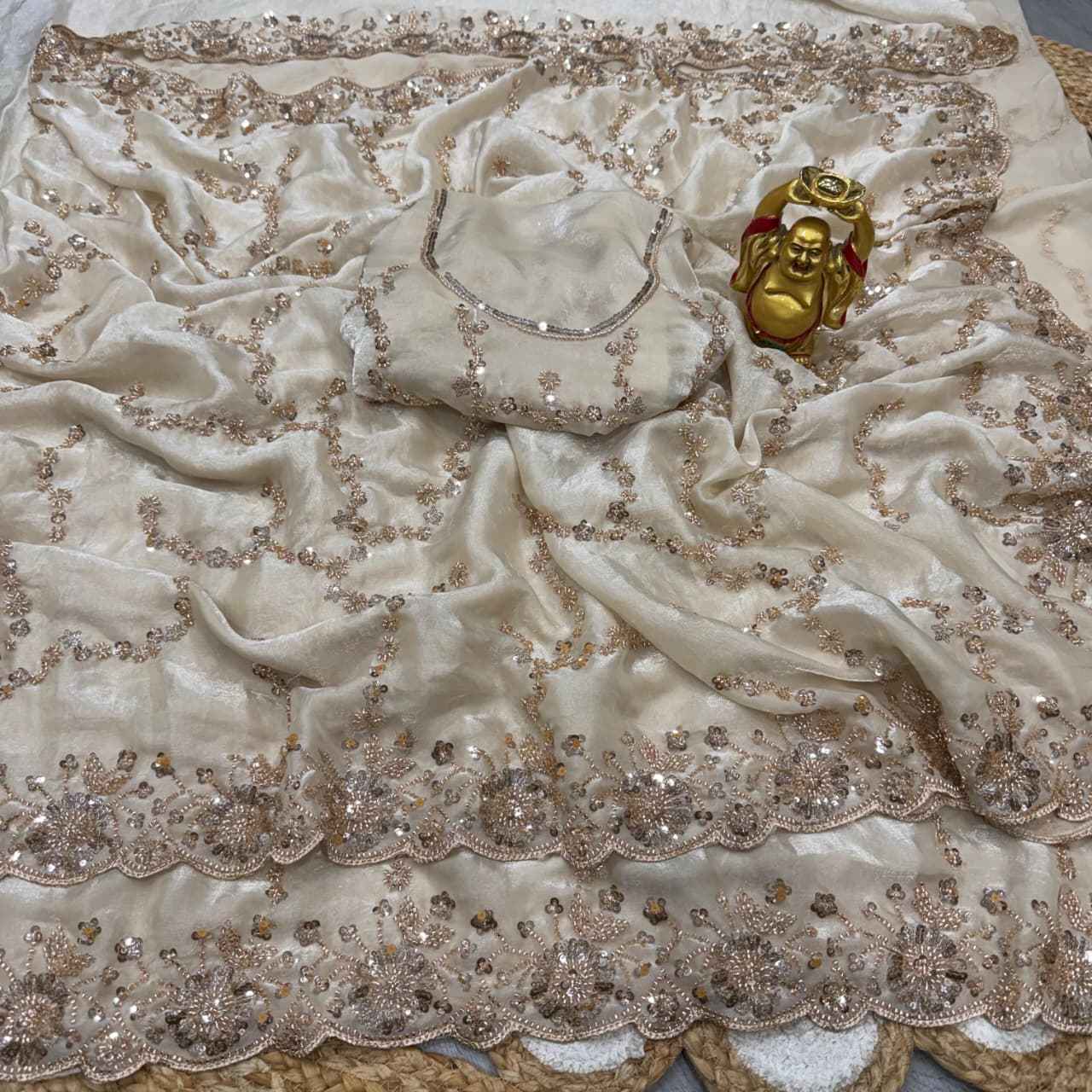 PURE SPACE SILK SEQUENCE AND CUTDANA HANDWORK SAREE AT WHOLESALE PRICE 