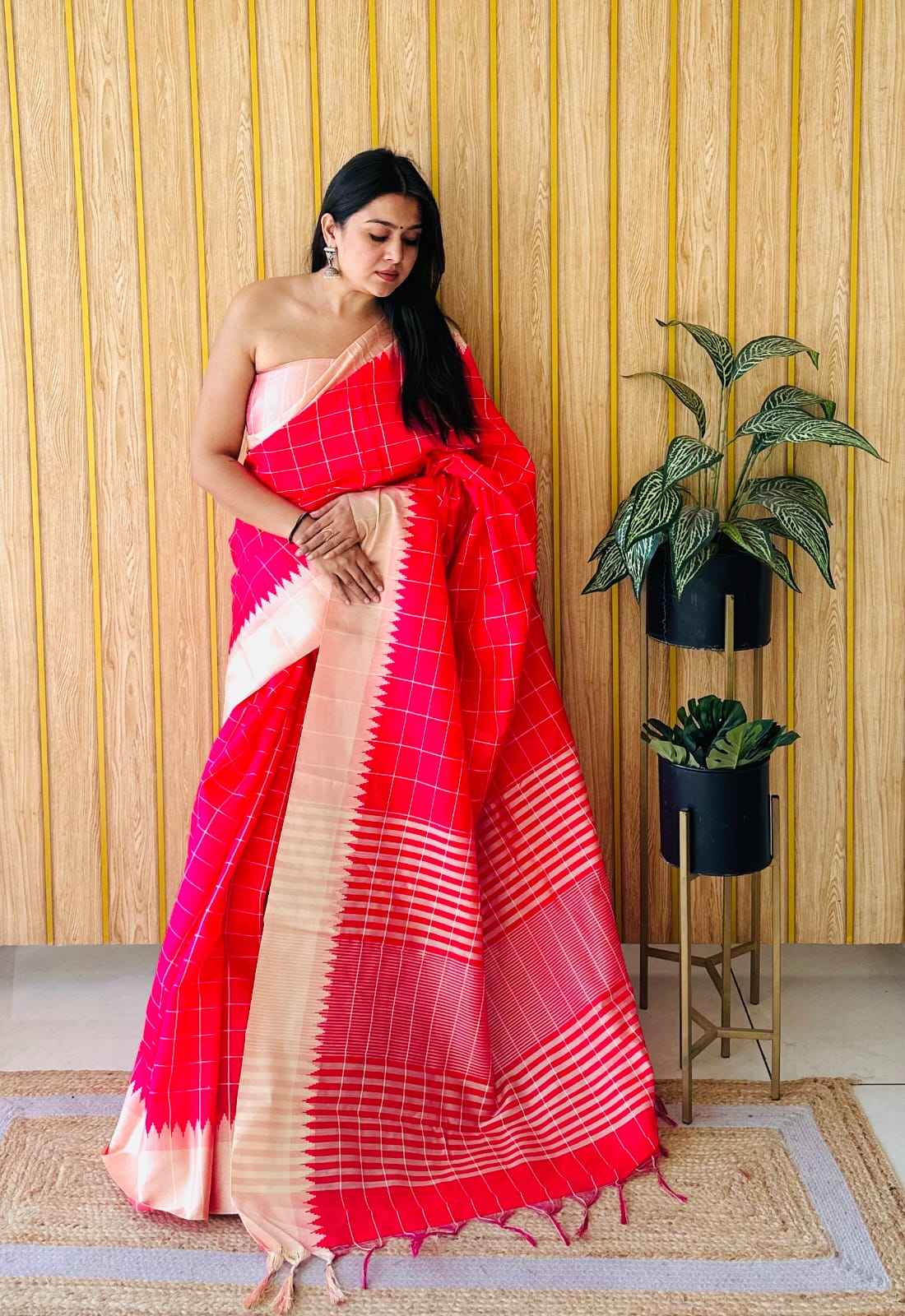 RAW SILK TEMPLE WEAVING BORDER SAREE AT WHOLESALE PRICE