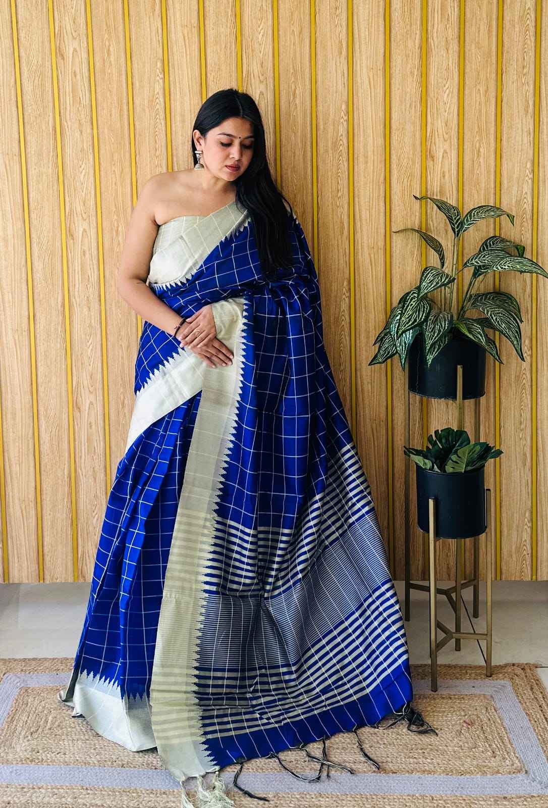 RAW SILK TEMPLE WEAVING BORDER SAREE AT WHOLESALE PRICE