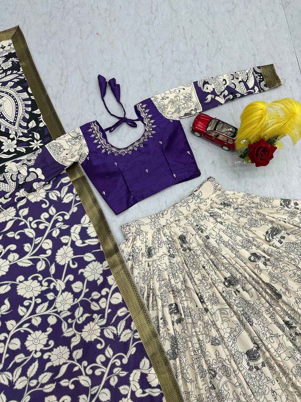 RAYON COTTON KALAMKARI PRINT LEHENGA CHOLI 1 AT WHOLESALE PRICE