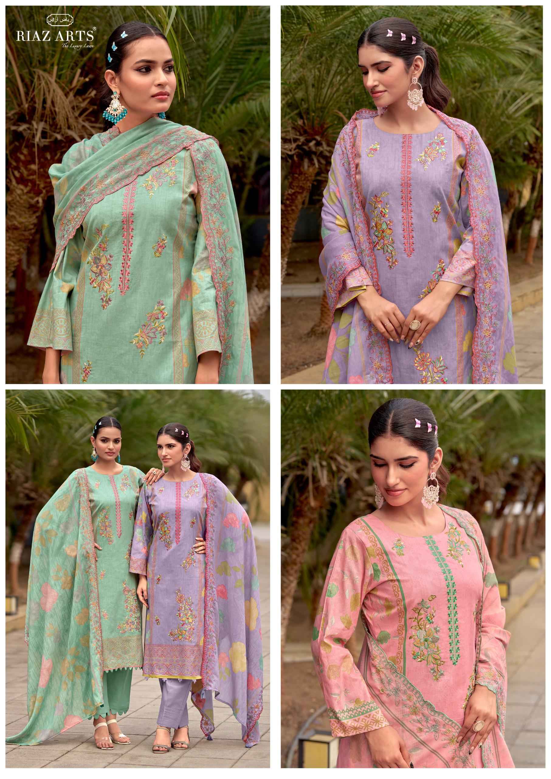 RIAZ ARTS KARIGIRI-E-SAEED COTTON CAMRIC LAWN DRESS MATERIAL AT WHOLESALE PRICE