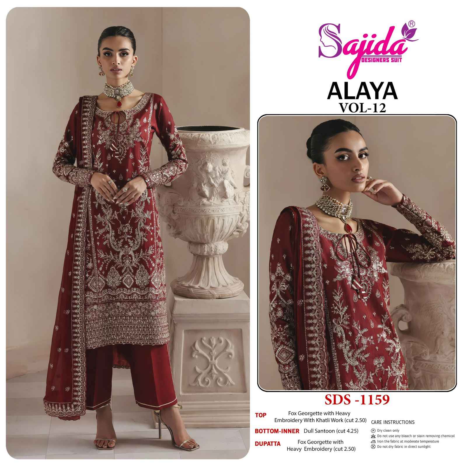  SAJIDA ALAYA VOL-12 GEORGETTE WITH HEAVY EMBROIDERED DRESS MATERIAL WHOLESALE 