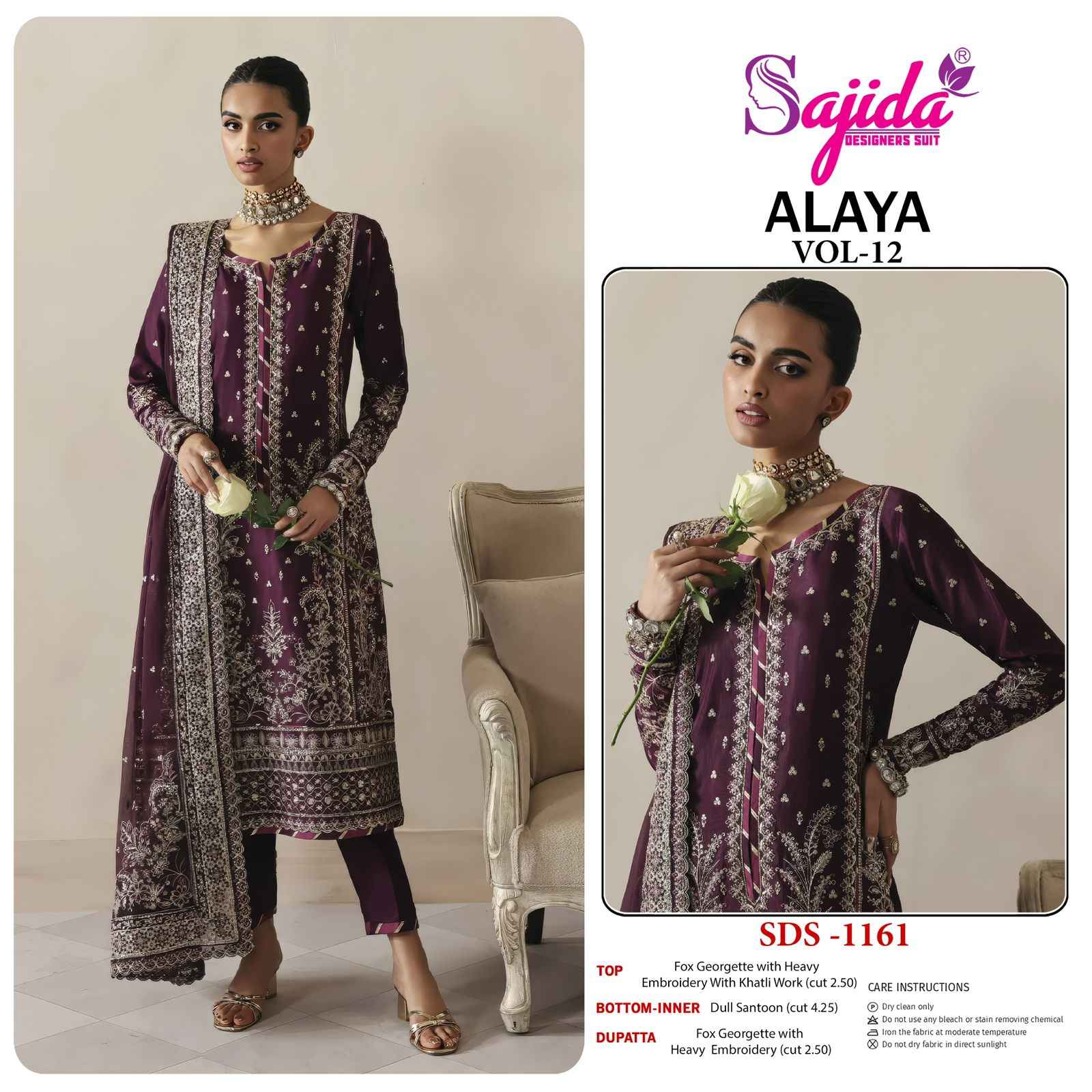  SAJIDA ALAYA VOL-12 GEORGETTE WITH HEAVY EMBROIDERED DRESS MATERIAL WHOLESALE 