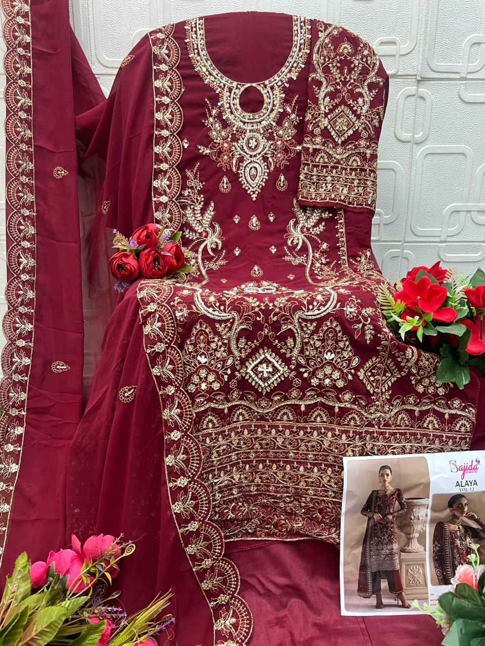  SAJIDA ALAYA VOL-12 GEORGETTE WITH HEAVY EMBROIDERED DRESS MATERIAL WHOLESALE 