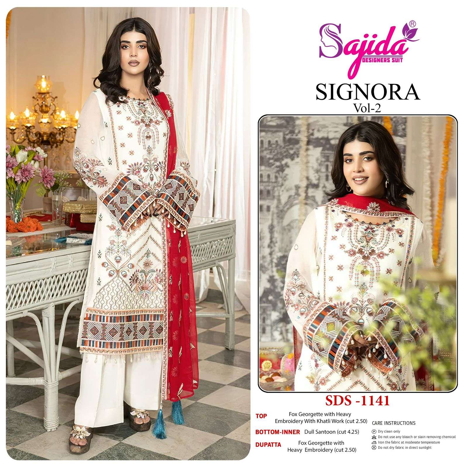 SAJIDA SIGNORA VOL-2 GEORGETTE HEAVY EMBROIDERED PAKISTANI DRESS MATERIAL AT WHOLESALE PRICE