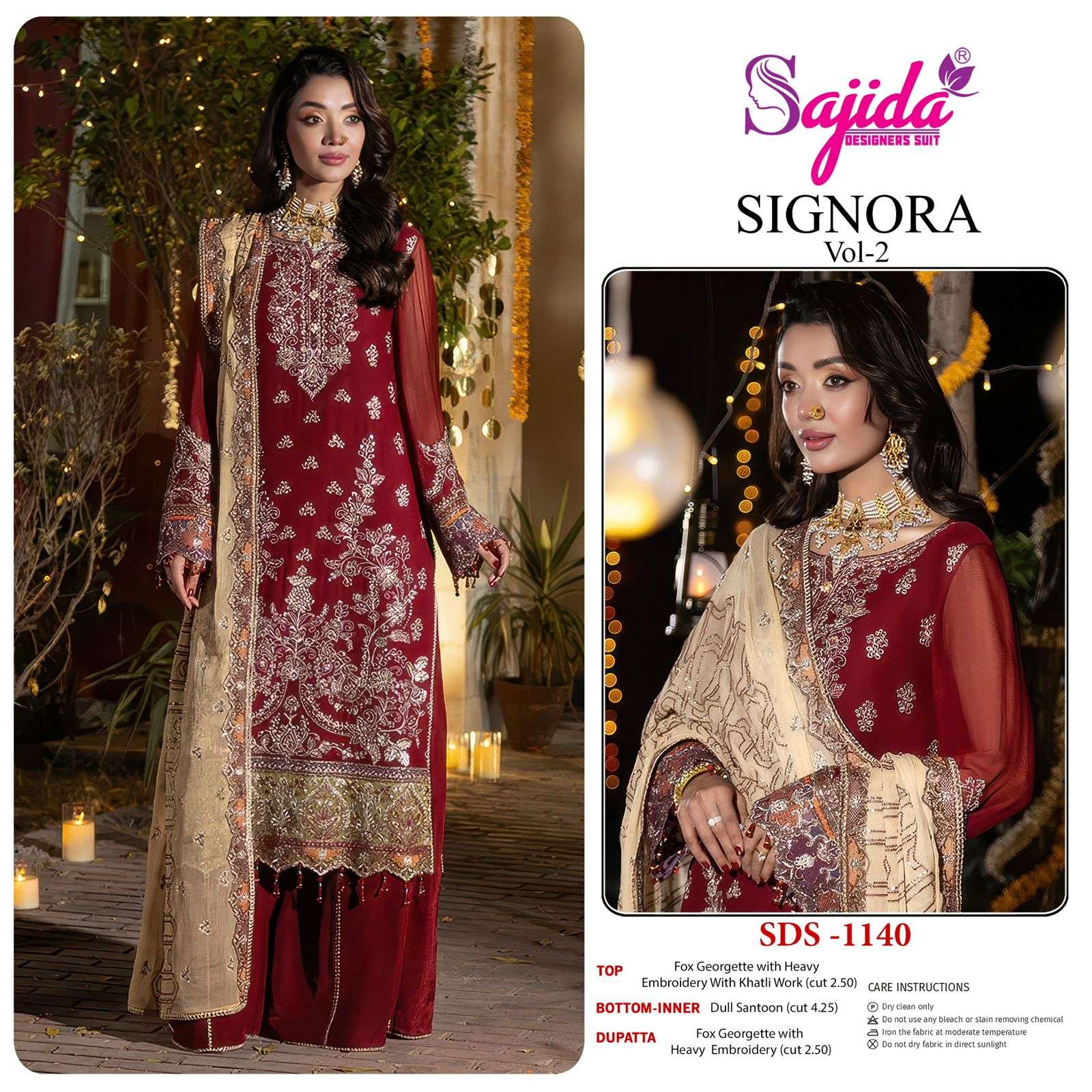 SAJIDA SIGNORA VOL-2 GEORGETTE HEAVY EMBROIDERED PAKISTANI DRESS MATERIAL AT WHOLESALE PRICE