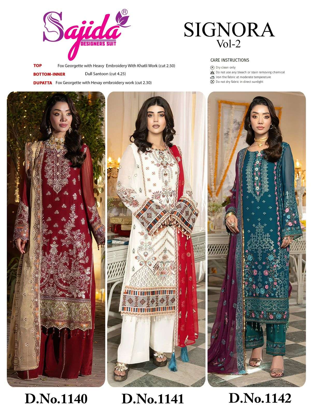 SAJIDA SIGNORA VOL-2 GEORGETTE HEAVY EMBROIDERED PAKISTANI DRESS MATERIAL AT WHOLESALE PRICE