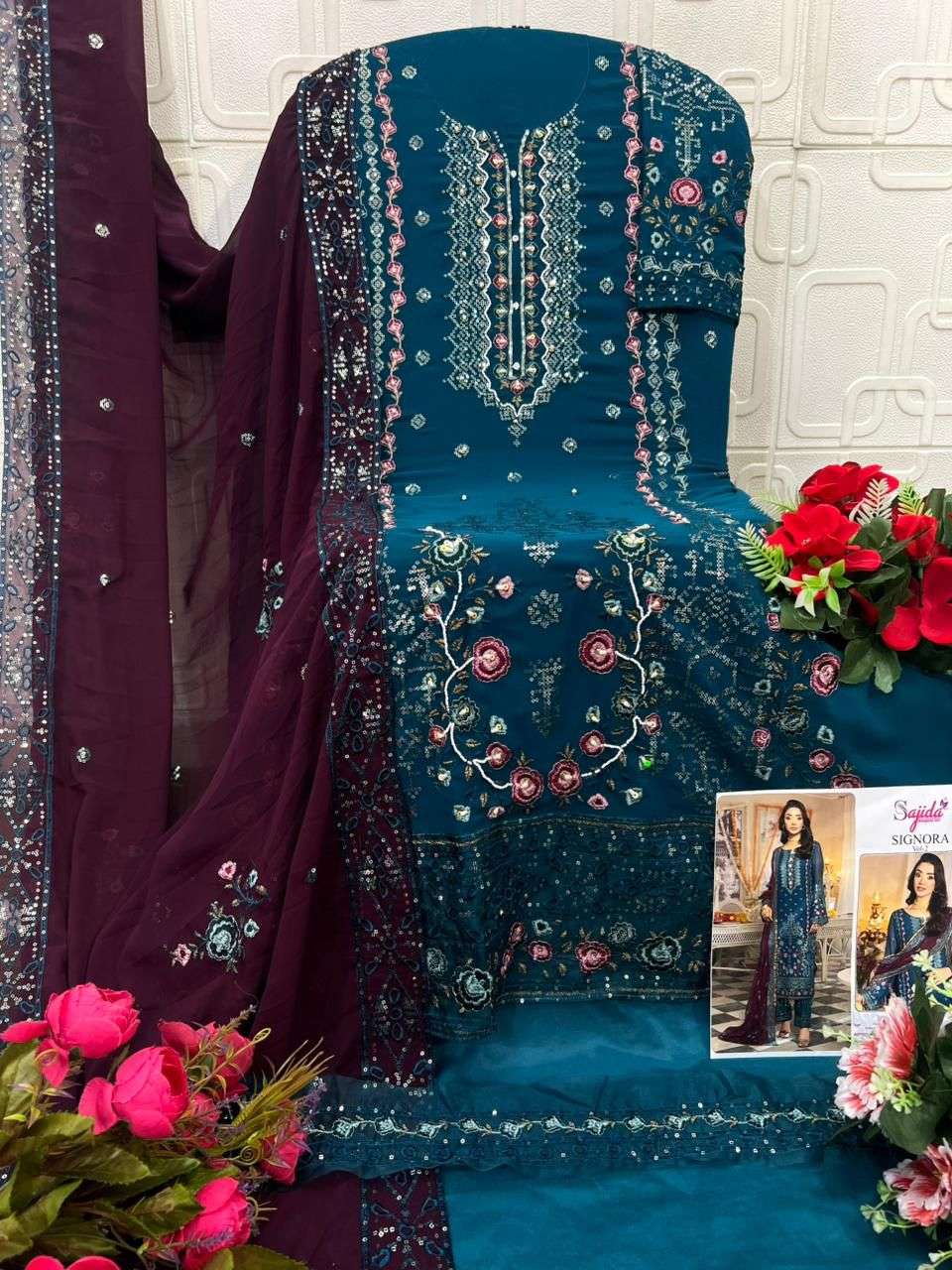 SAJIDA SIGNORA VOL-2 GEORGETTE HEAVY EMBROIDERED PAKISTANI DRESS MATERIAL AT WHOLESALE PRICE