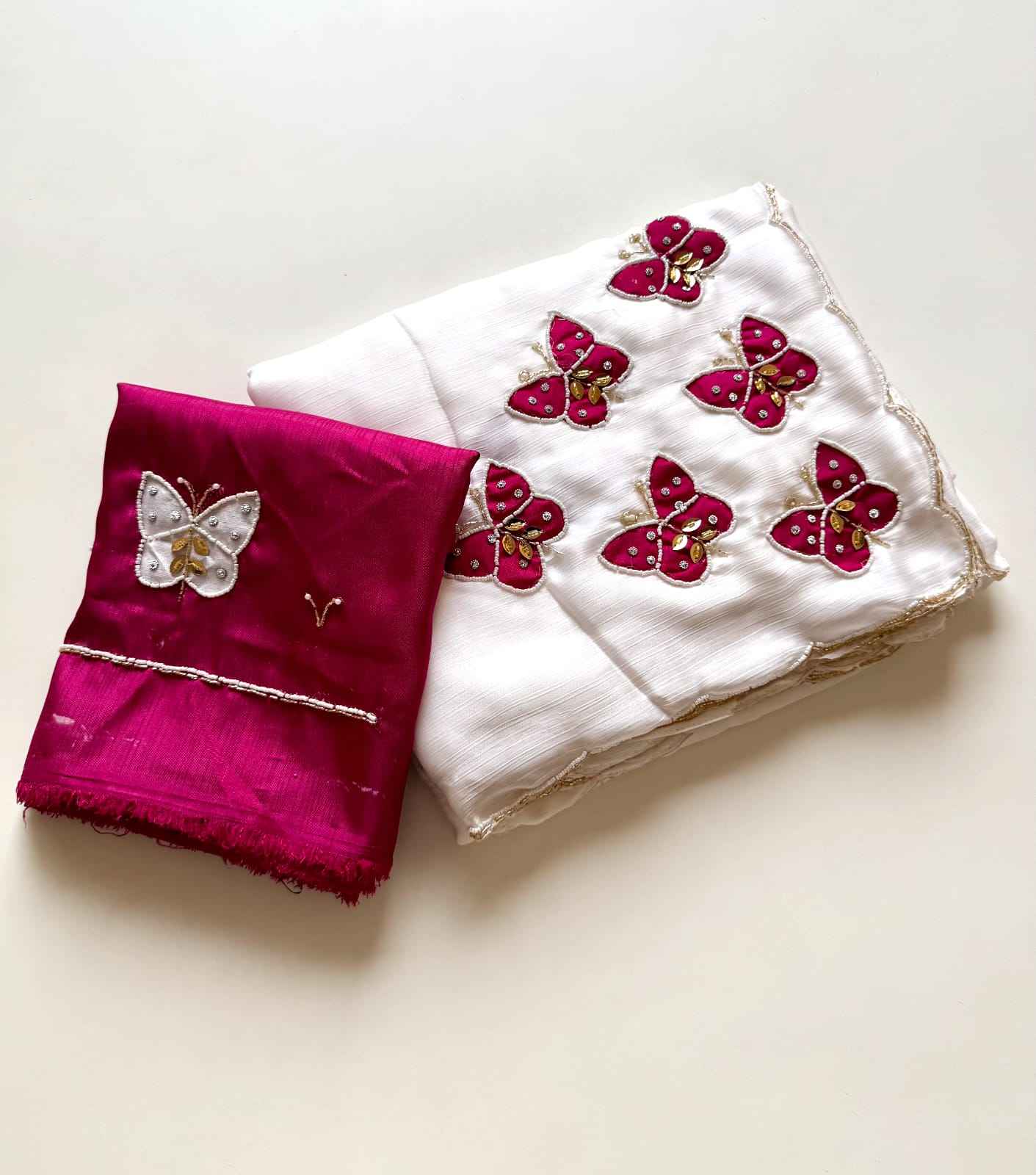 SOFT PURE SATIN CHIFFON BUTTERFLY HANDWORK SAREE AT WHOLESALE PRICE