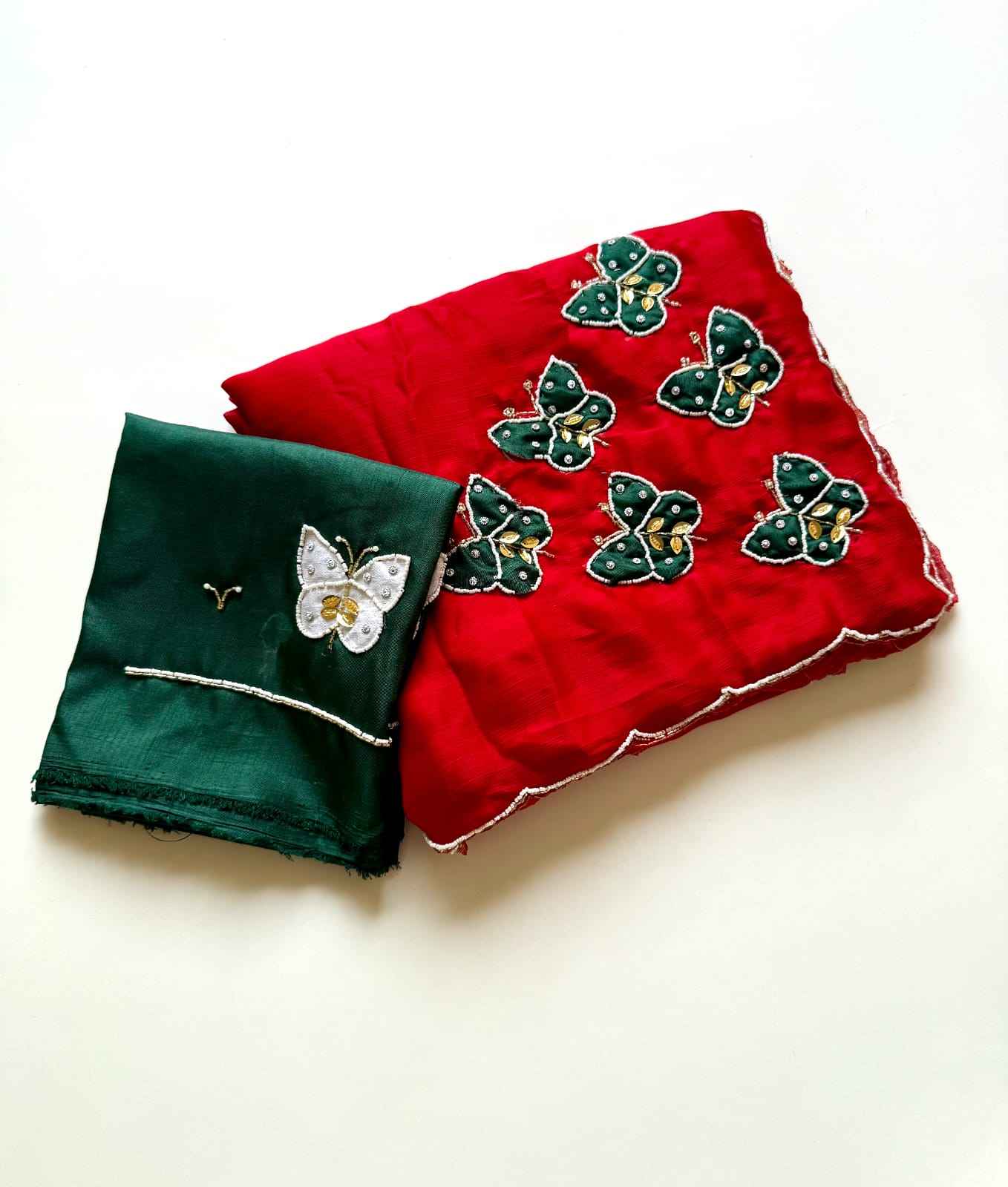 SOFT PURE SATIN CHIFFON BUTTERFLY HANDWORK SAREE AT WHOLESALE PRICE