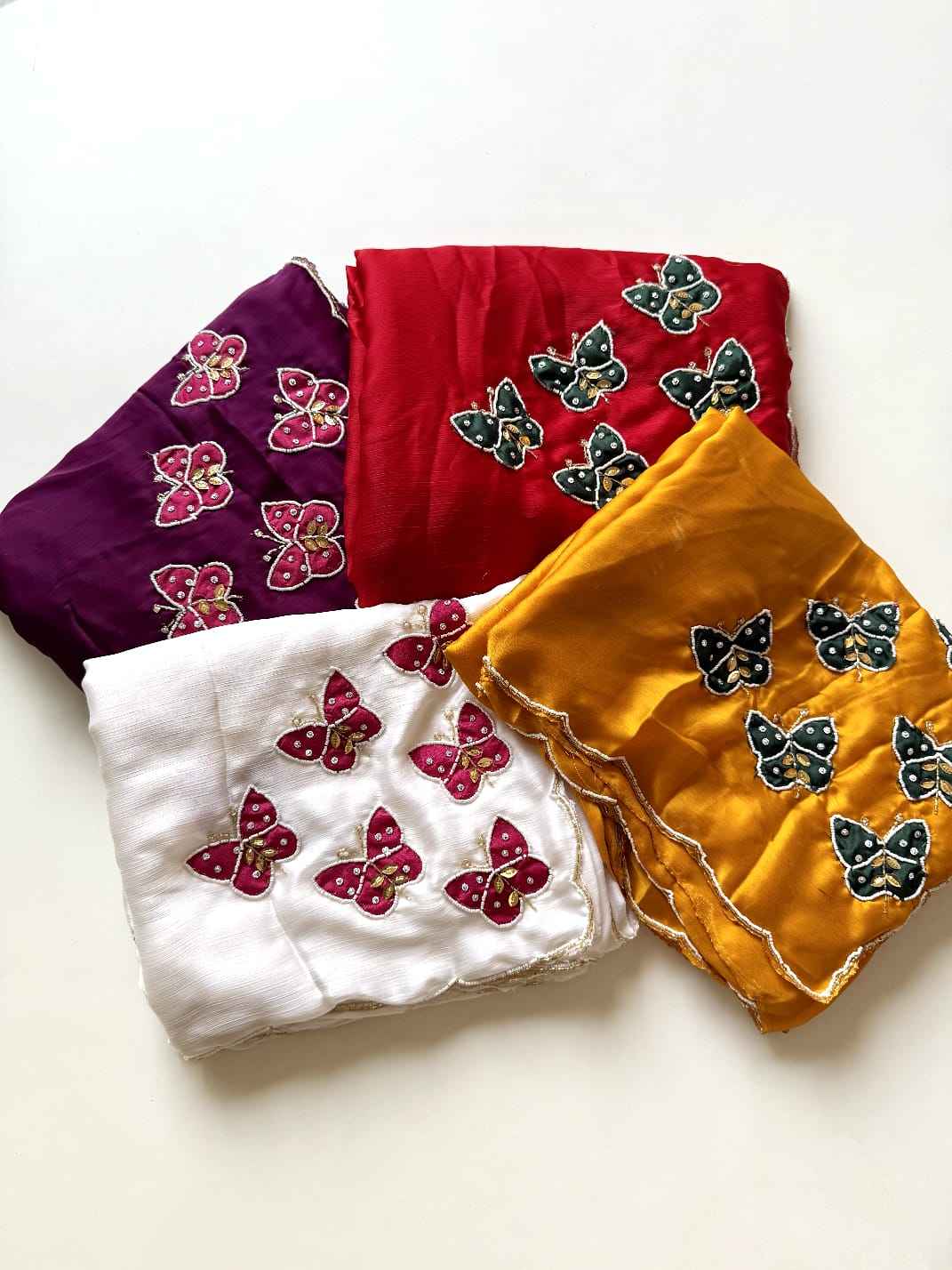 SOFT PURE SATIN CHIFFON BUTTERFLY HANDWORK SAREE AT WHOLESALE PRICE