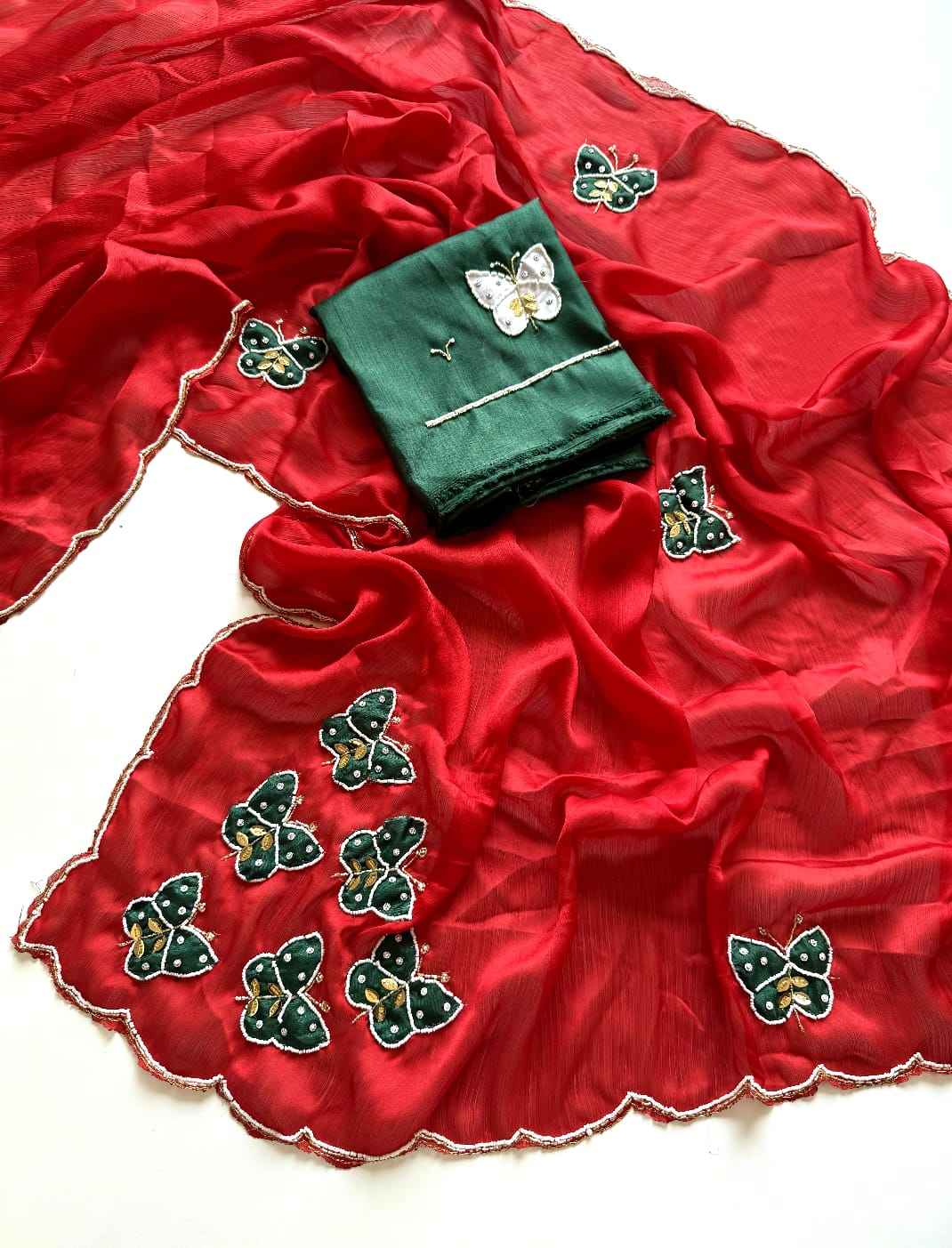 SOFT PURE SATIN CHIFFON BUTTERFLY HANDWORK SAREE AT WHOLESALE PRICE