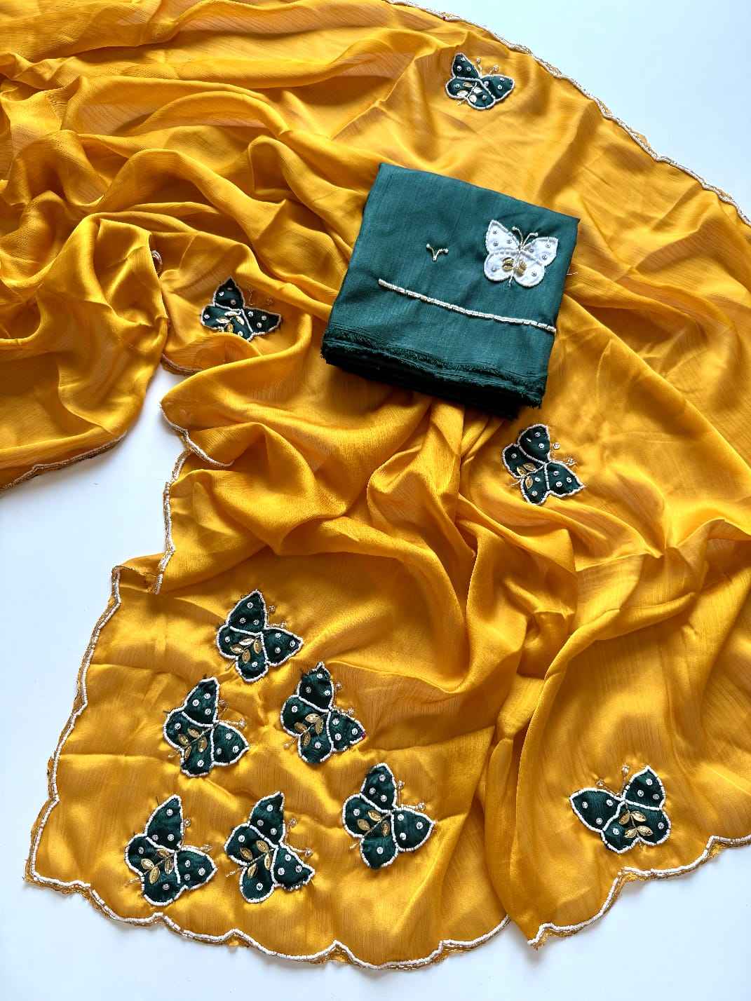 SOFT PURE SATIN CHIFFON BUTTERFLY HANDWORK SAREE AT WHOLESALE PRICE