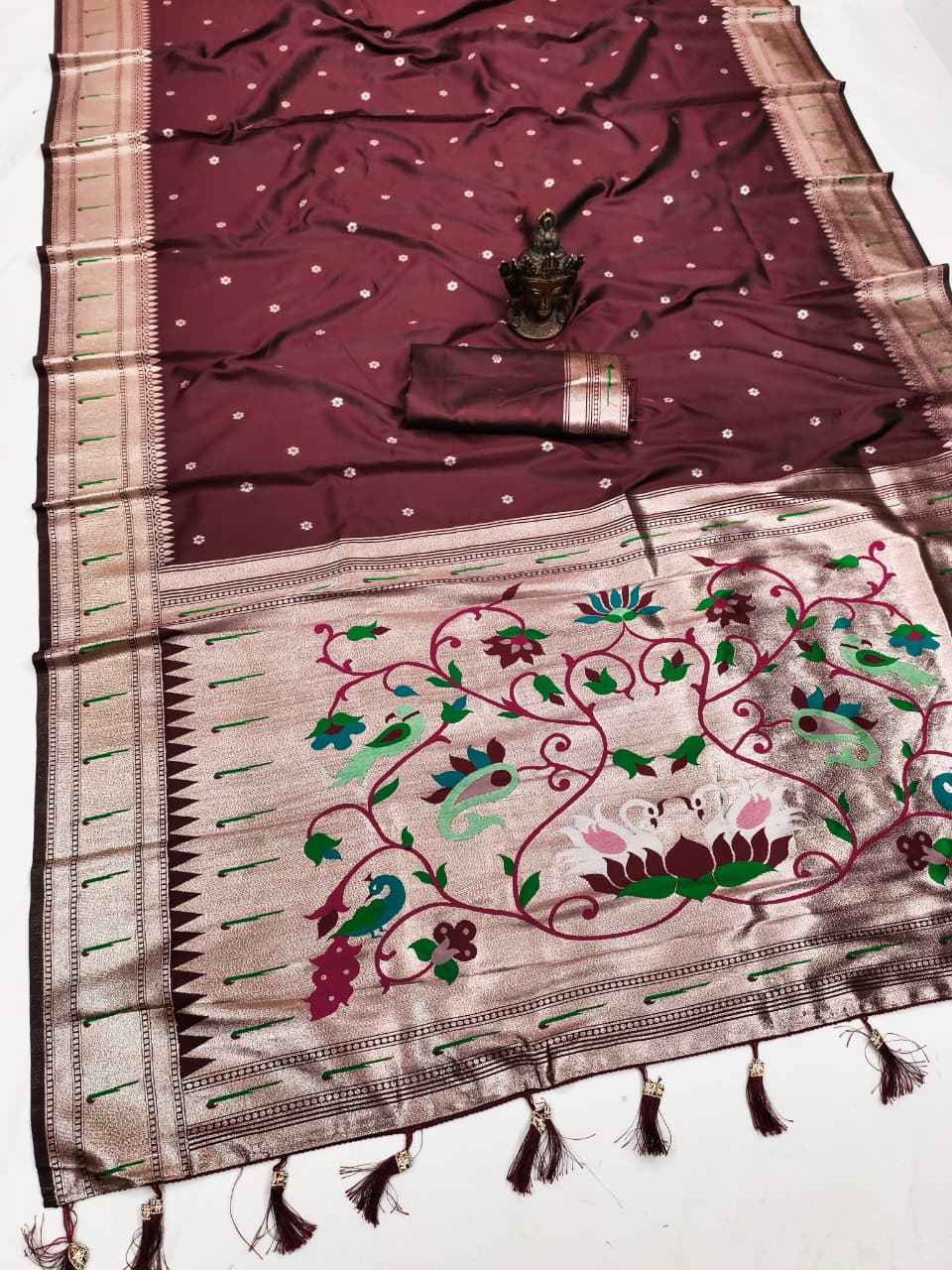 SOFT AND PURE BANARASI SILK SELF ZARI WEAVING MUNIYA PAITHANI SAREE AT WHOLESALE PRICE