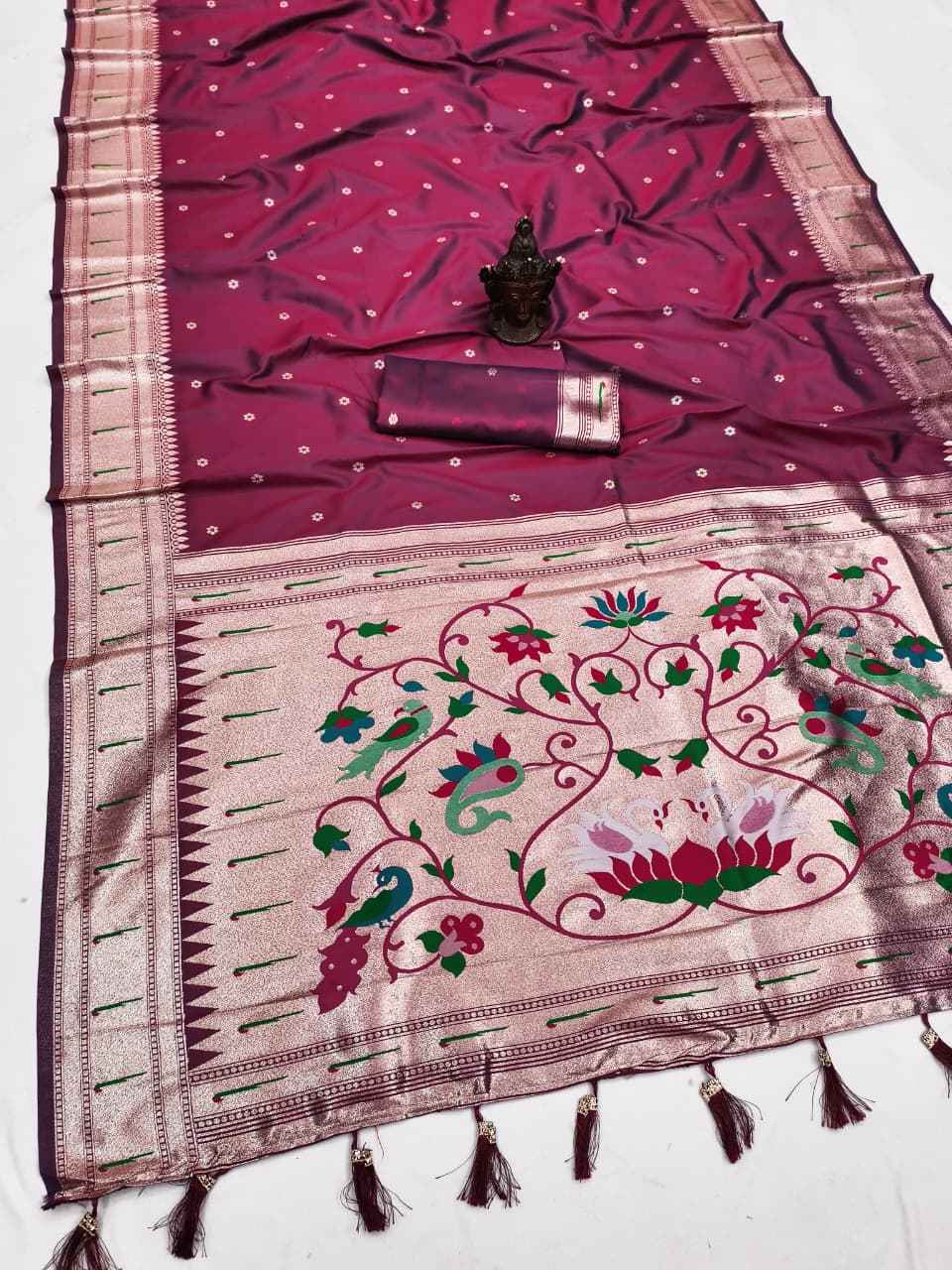 SOFT AND PURE BANARASI SILK SELF ZARI WEAVING MUNIYA PAITHANI SAREE AT WHOLESALE PRICE